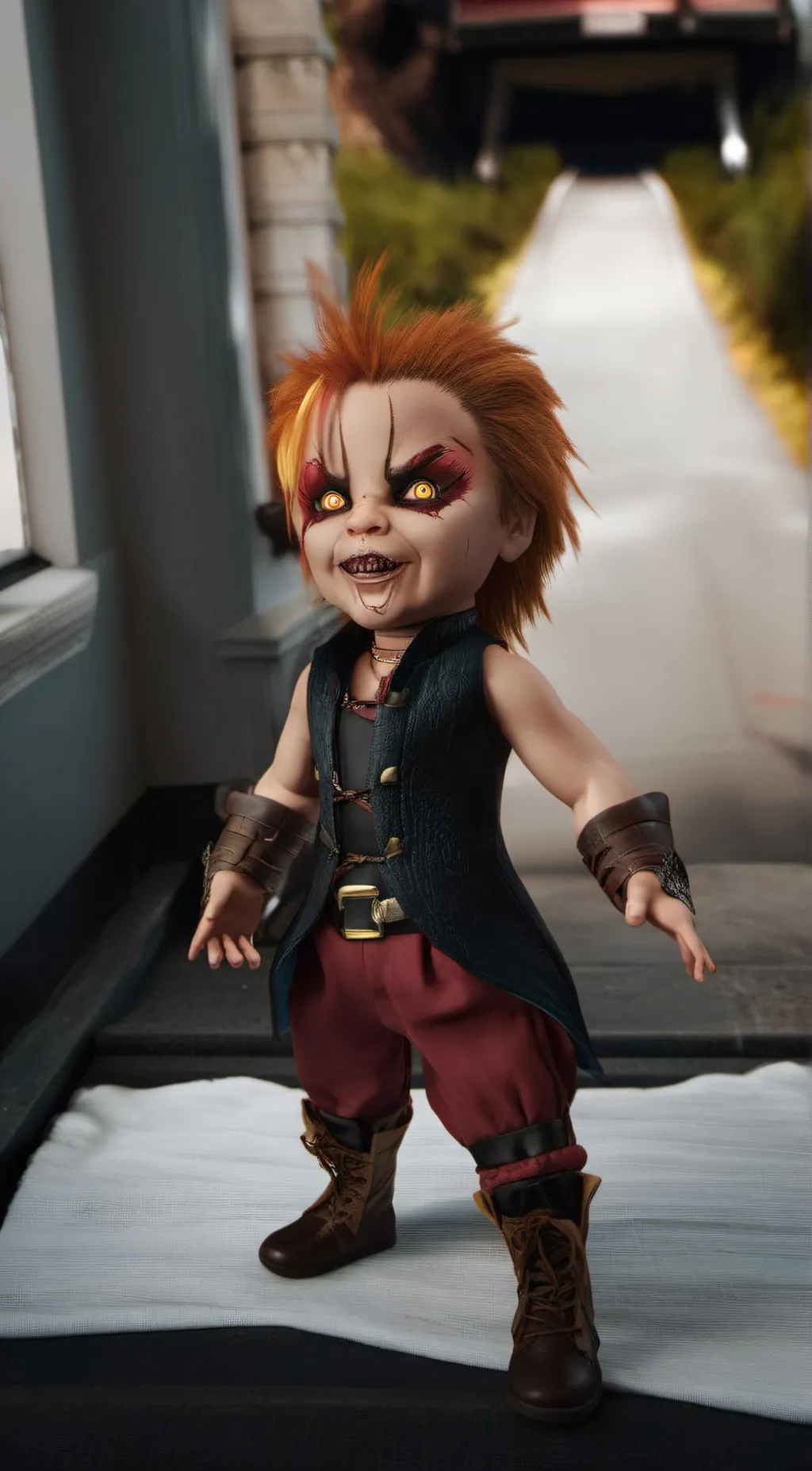 ai character: guy chucky  doll background