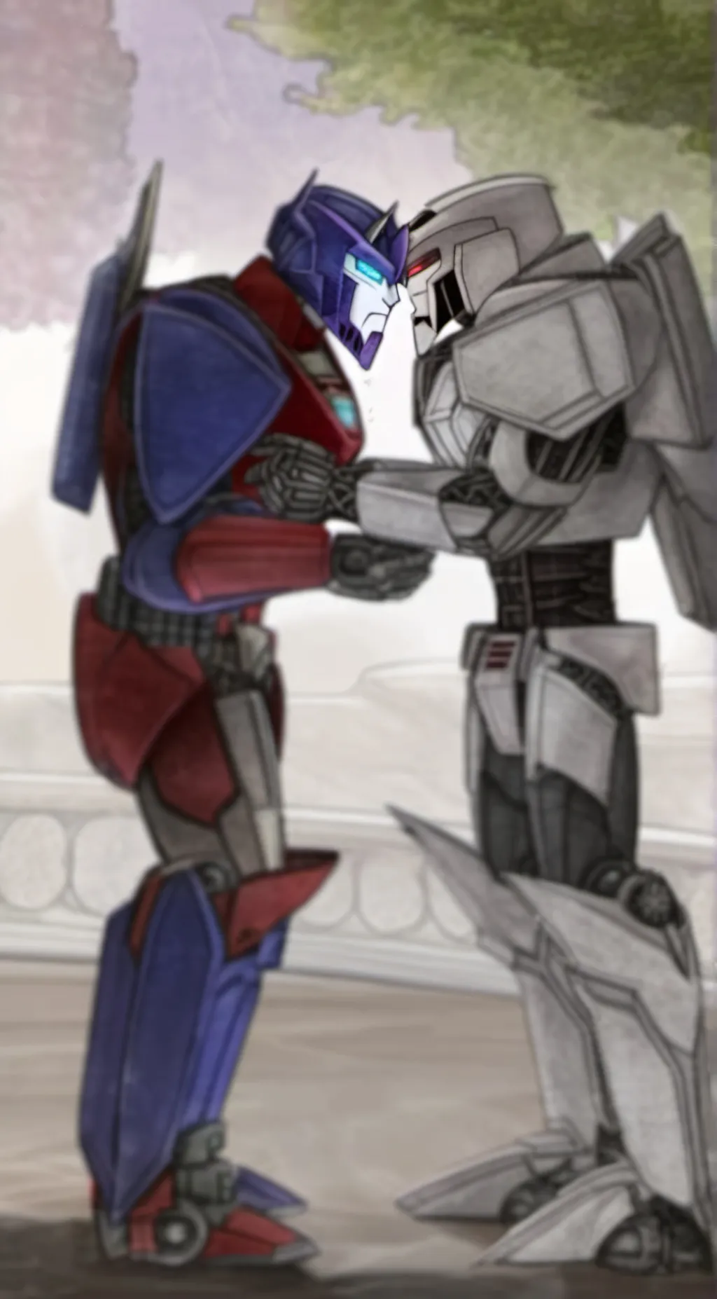 ai character: Optimus x Megatron background