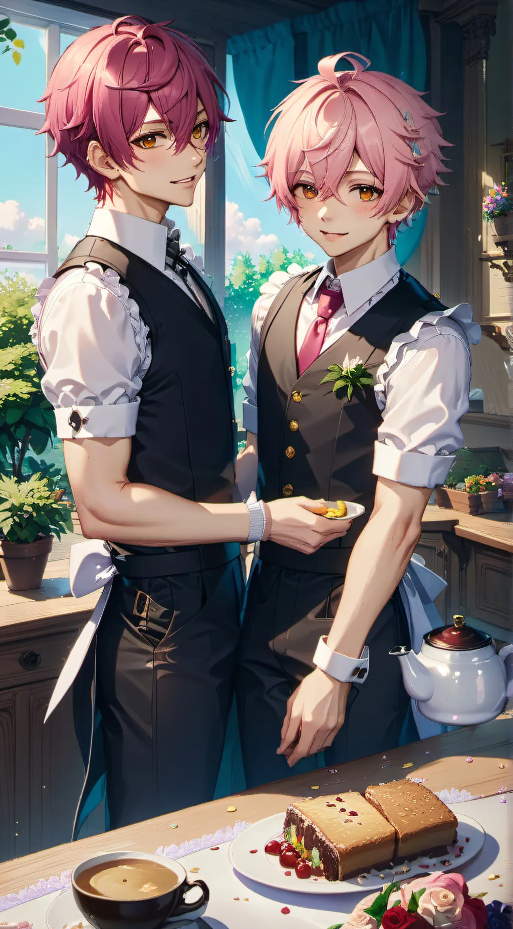 ai character: strawberry & chery background