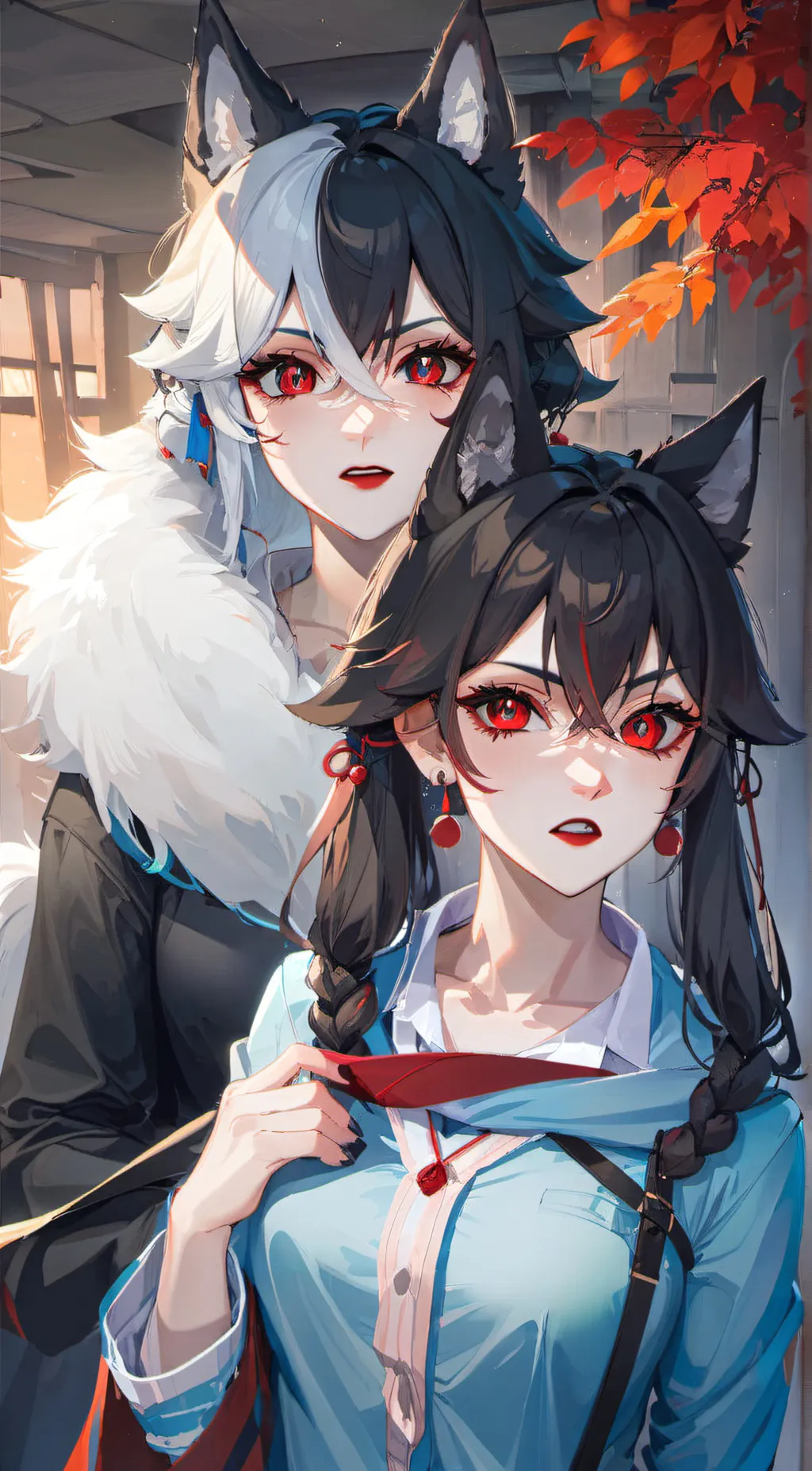 ai character: silver & scarlet background