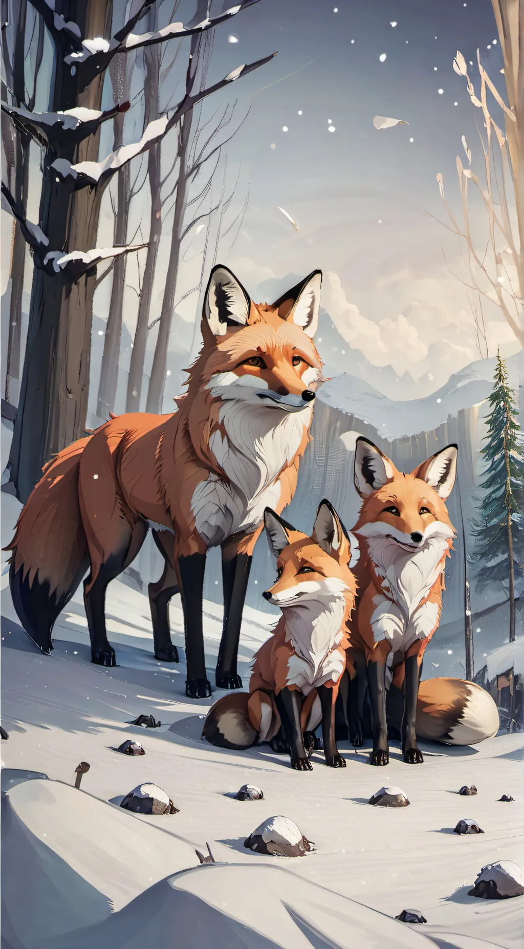 ai character: A fox family, background