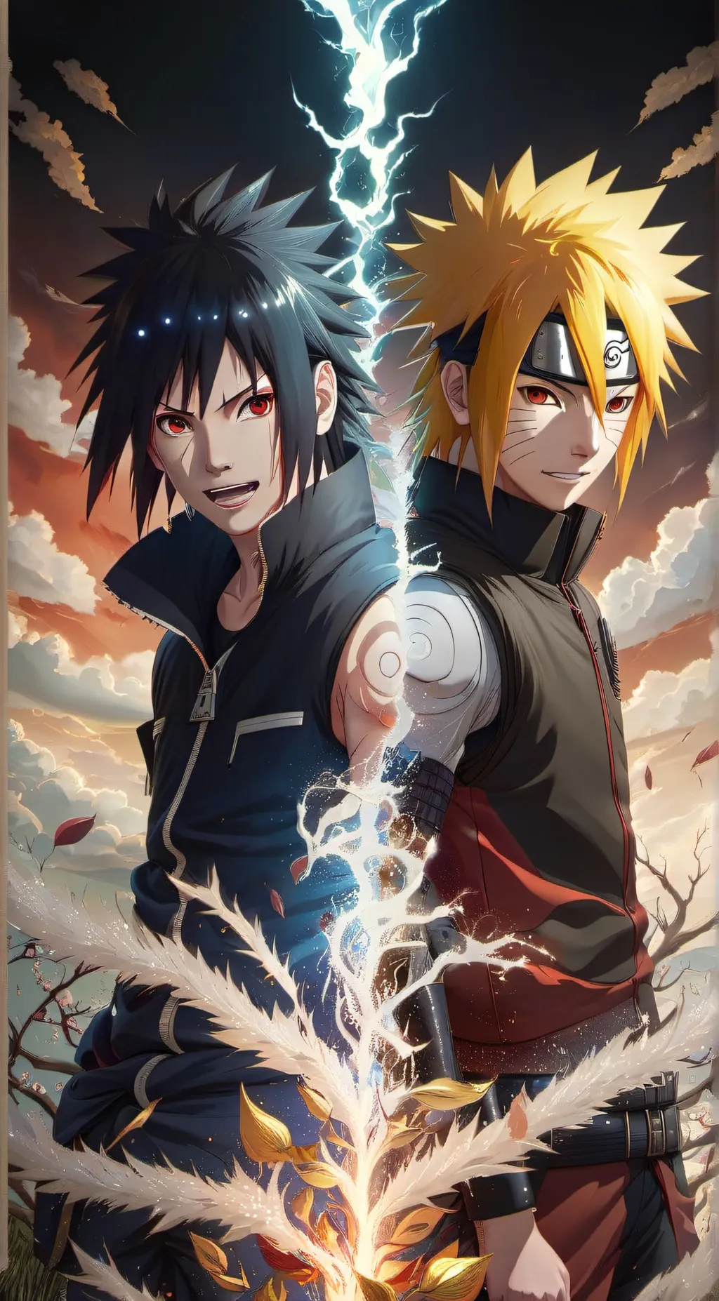 ai character: naruto and Sasuke  background