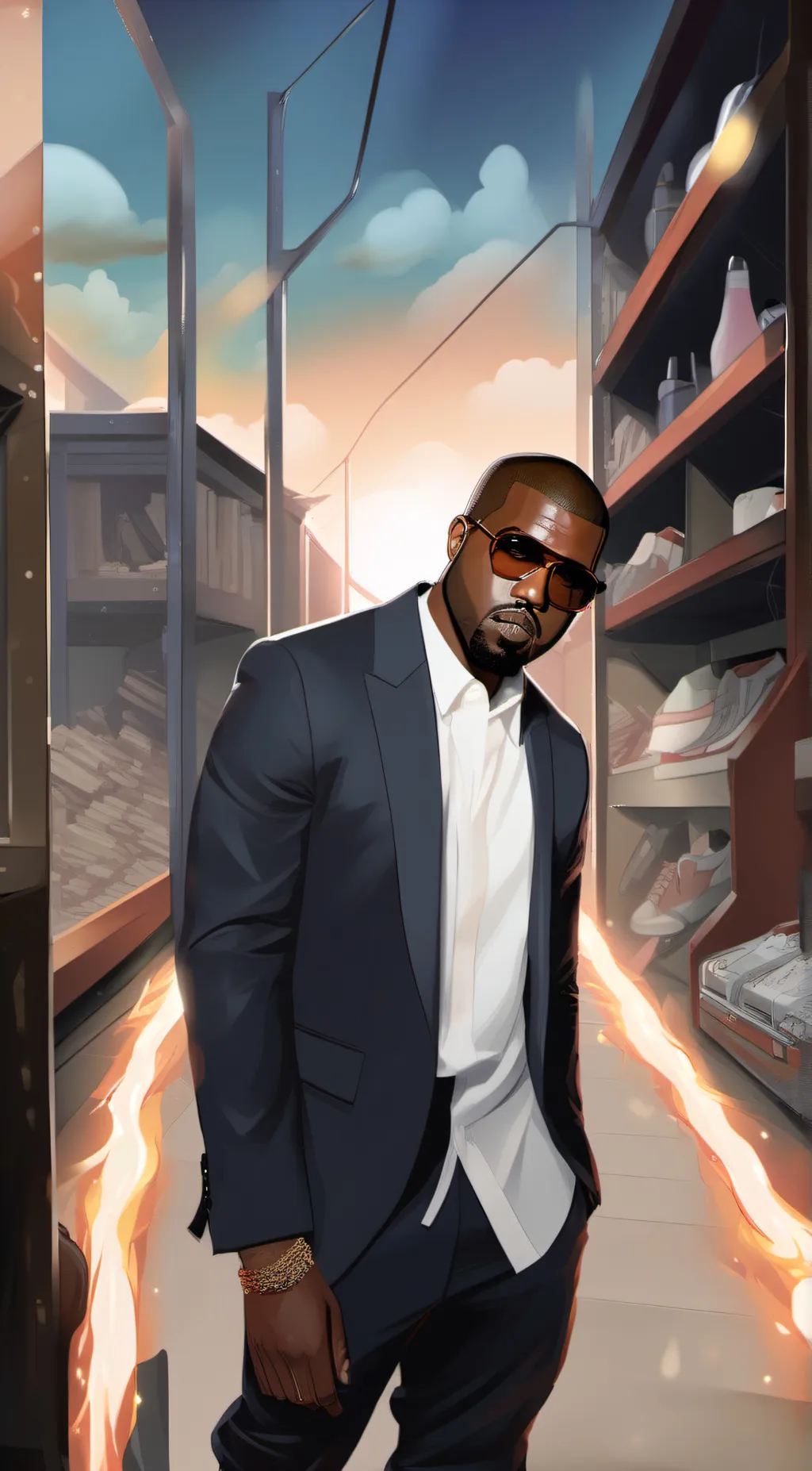 ai character: Kanye West background