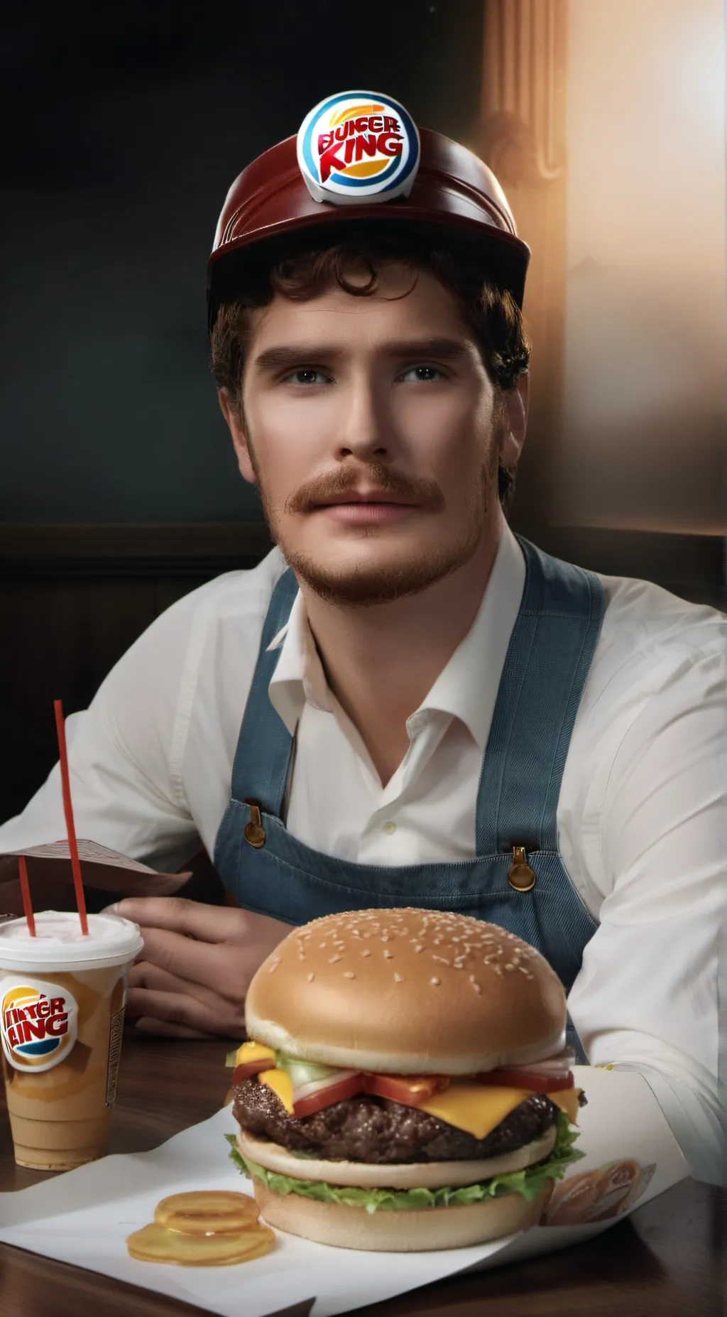 ai character: burger king  background