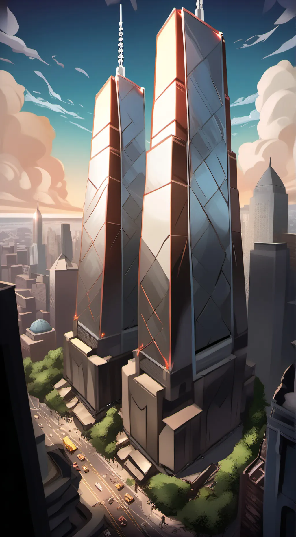 ai character: Twin Towers background