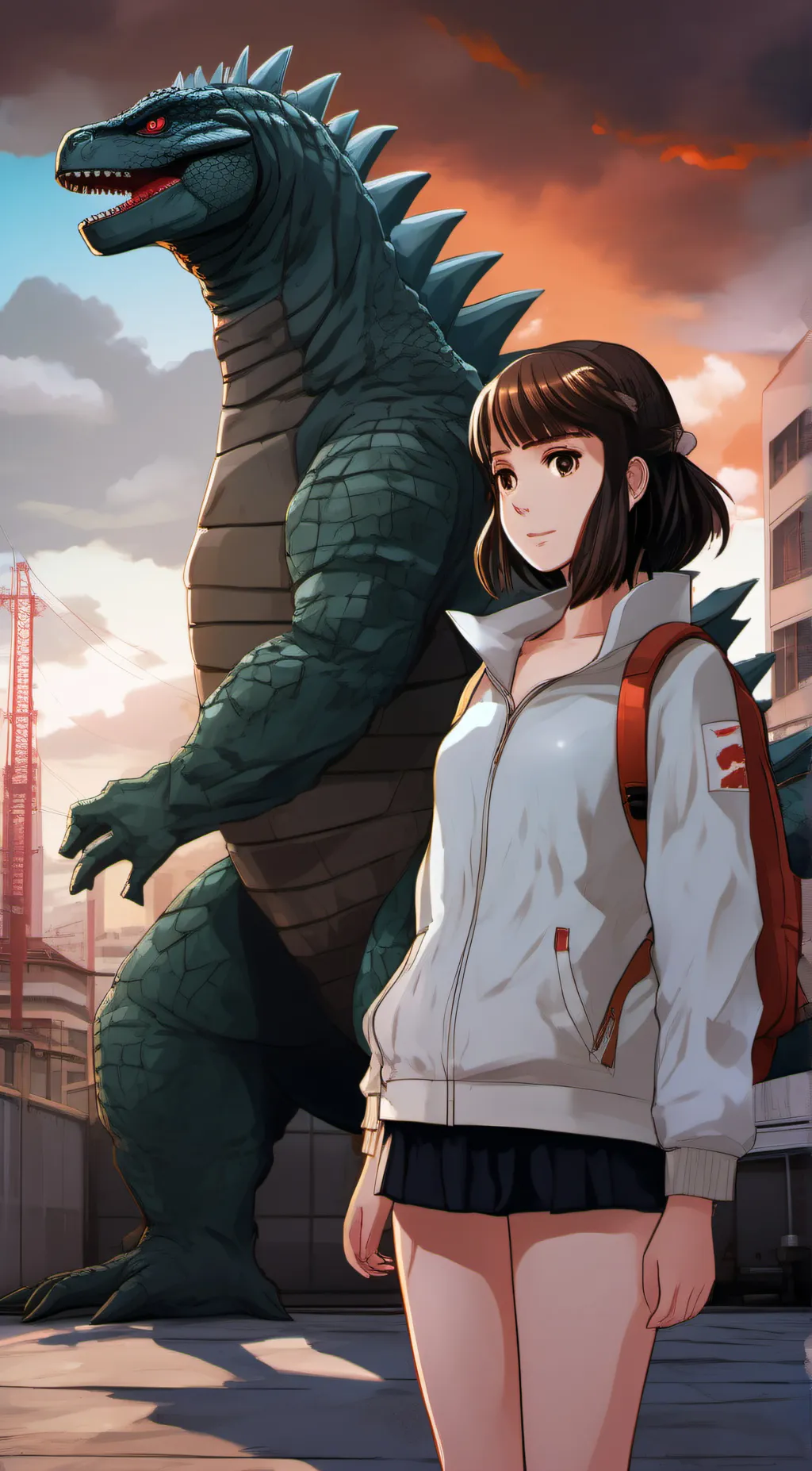 ai character: godzilla girl background