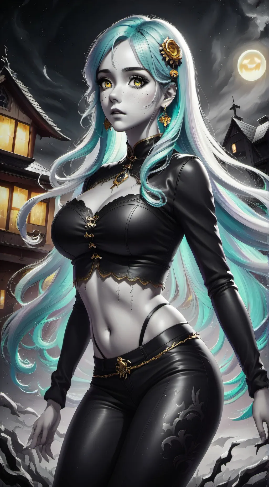 ai character: Isha the ghost background