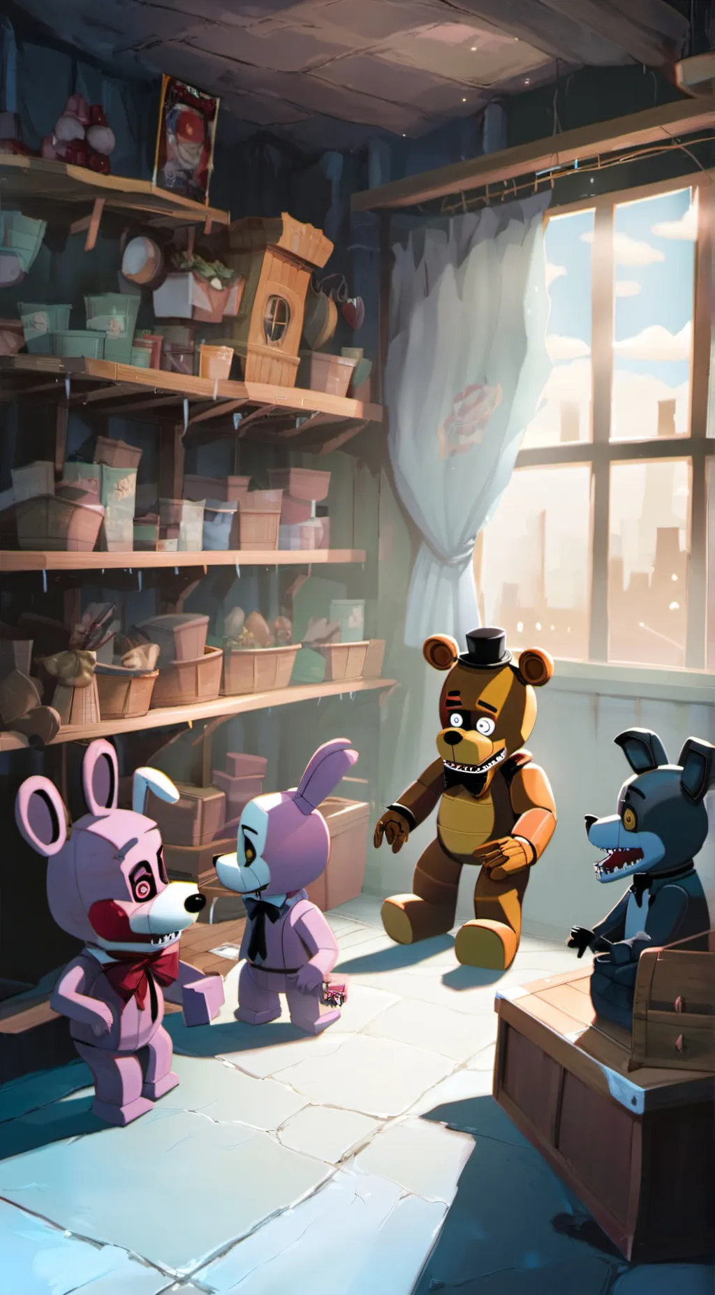 ai character: Mha -fnaf background