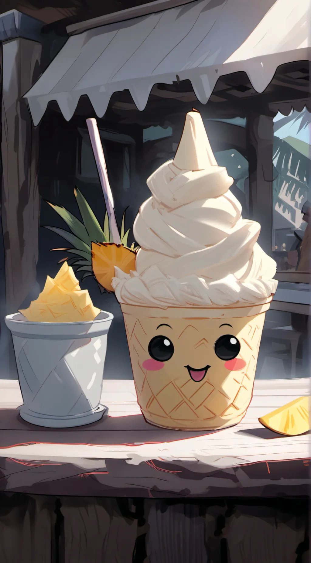 ai character: DoleWhip Pineapple background