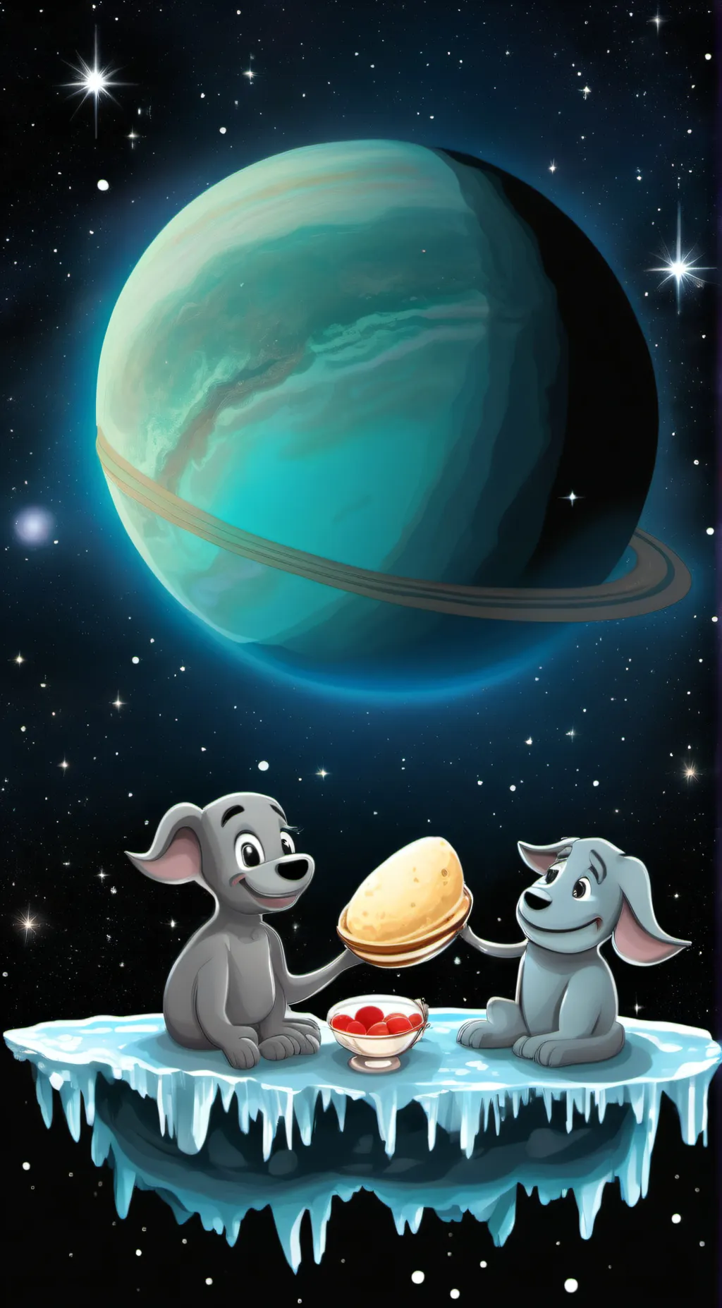 ai character: ice Giants, pluto background