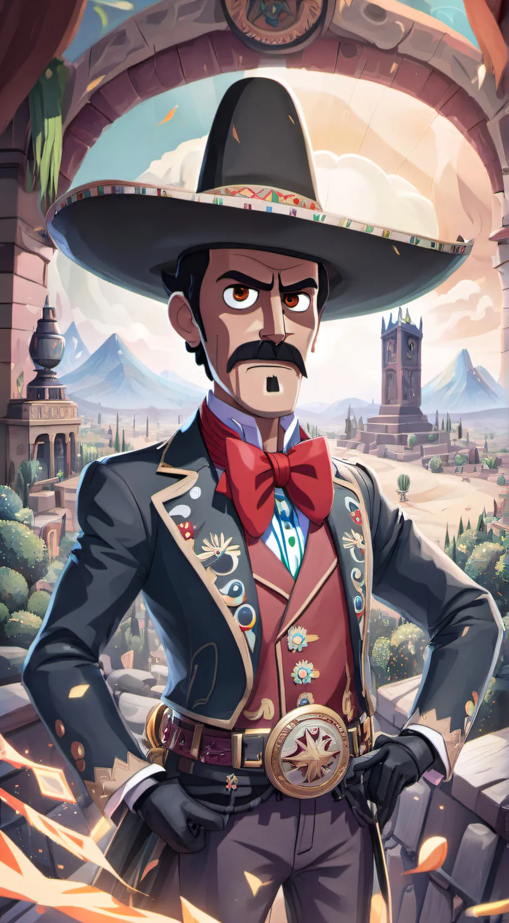 ai character: Black charro  background