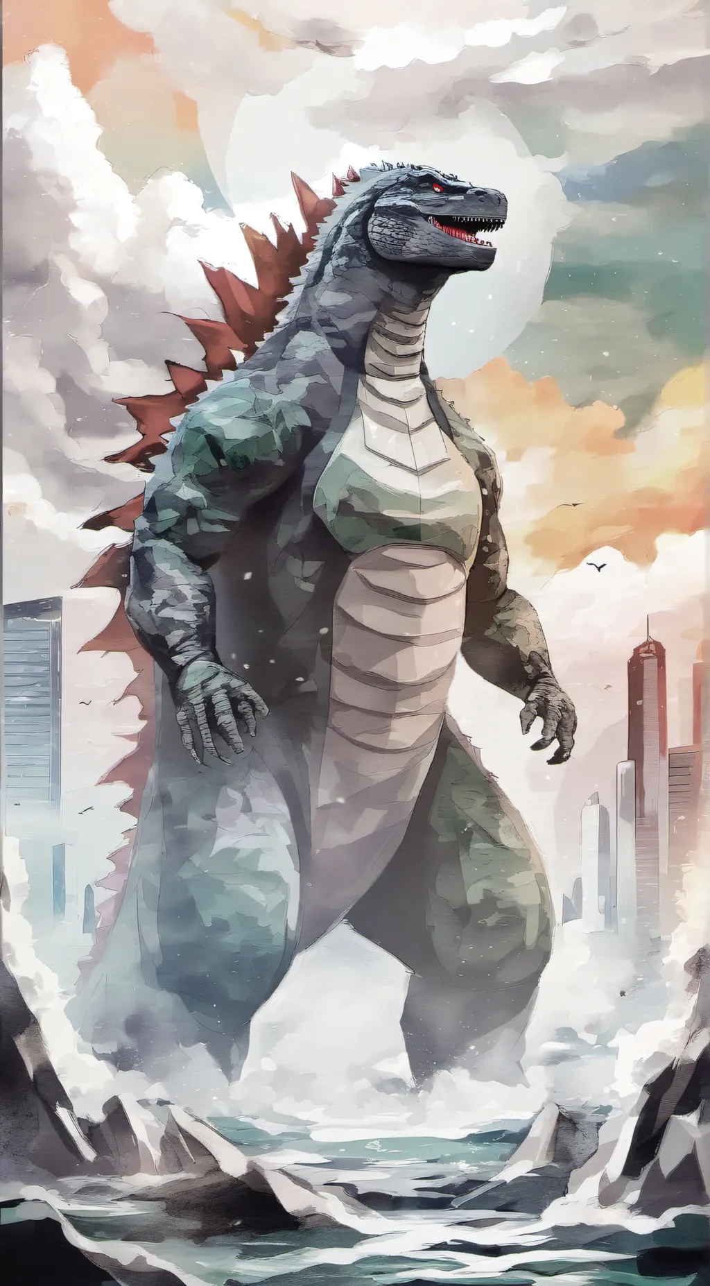 ai character: Godzilla  background
