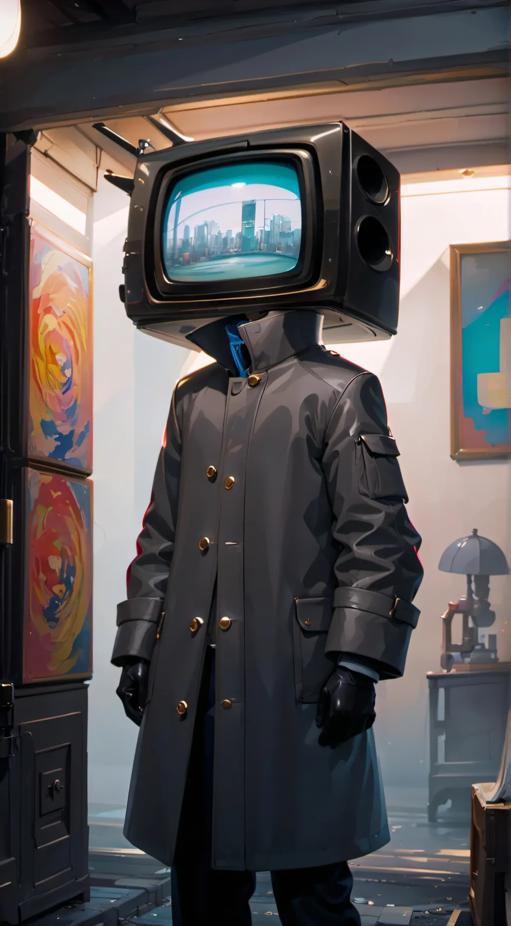 ai character: tv man background