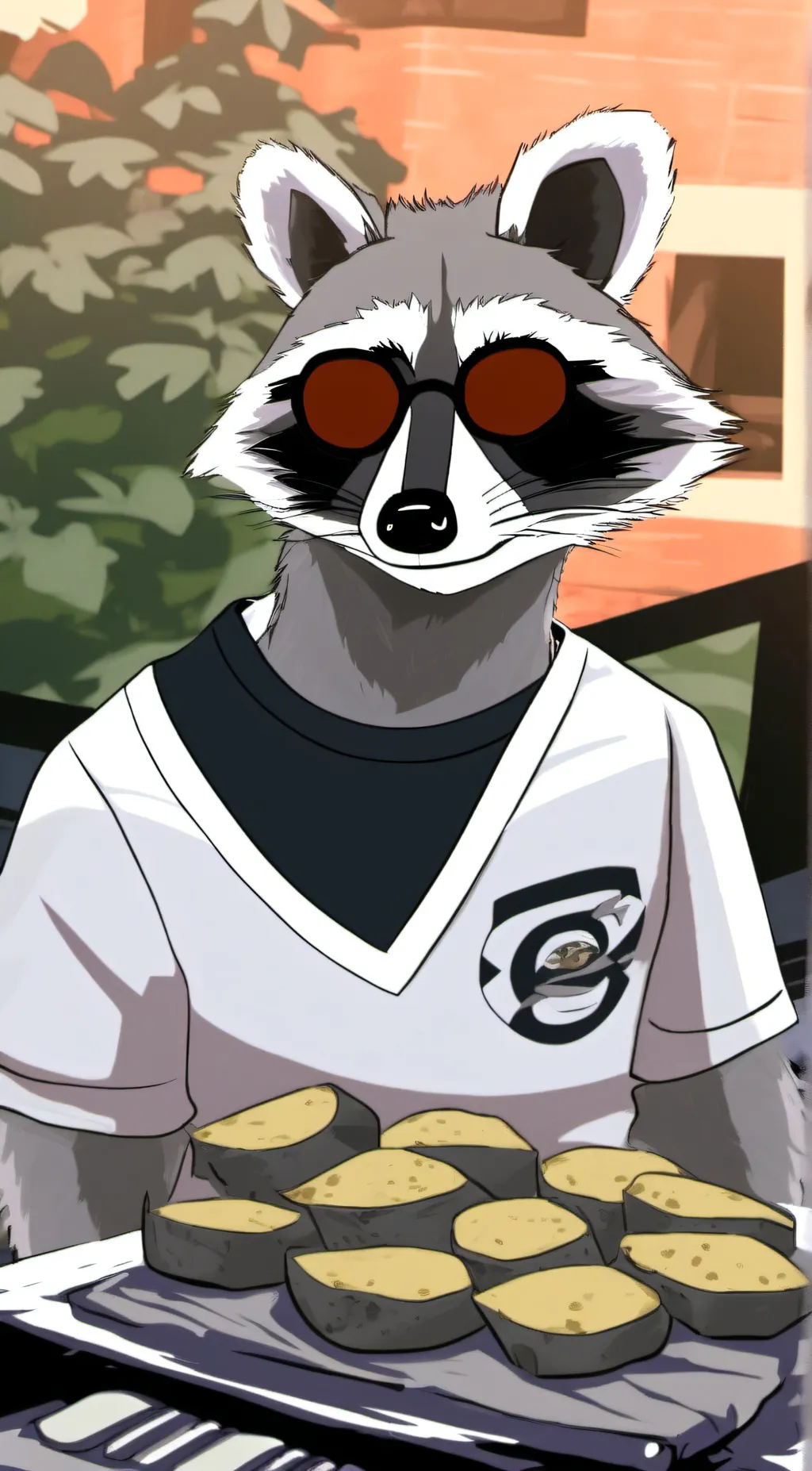 ai character: RaccoonEgg background