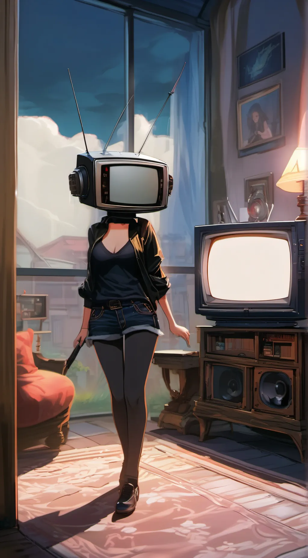 ai character: tv woman background
