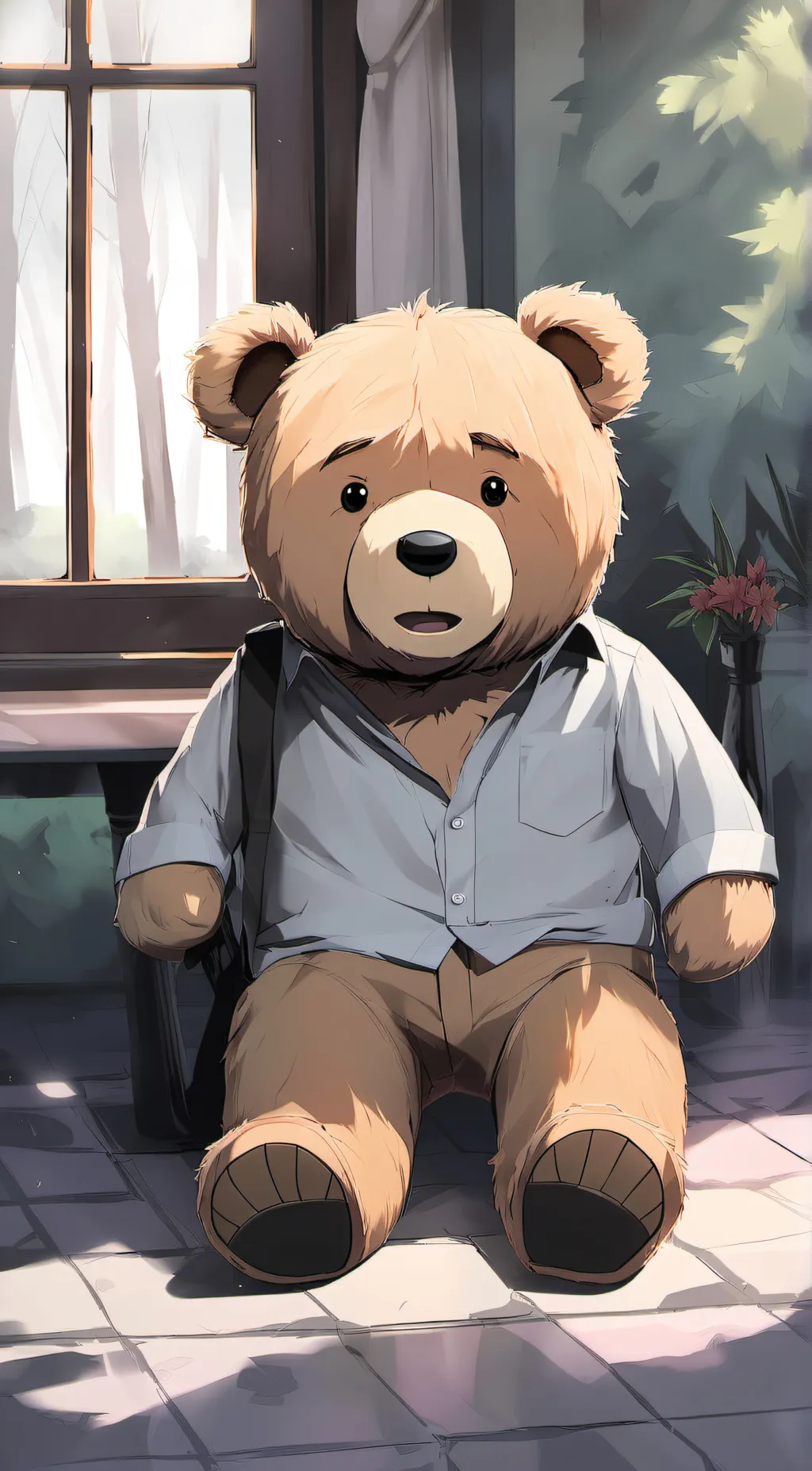 ai character: ted the teddy bear background