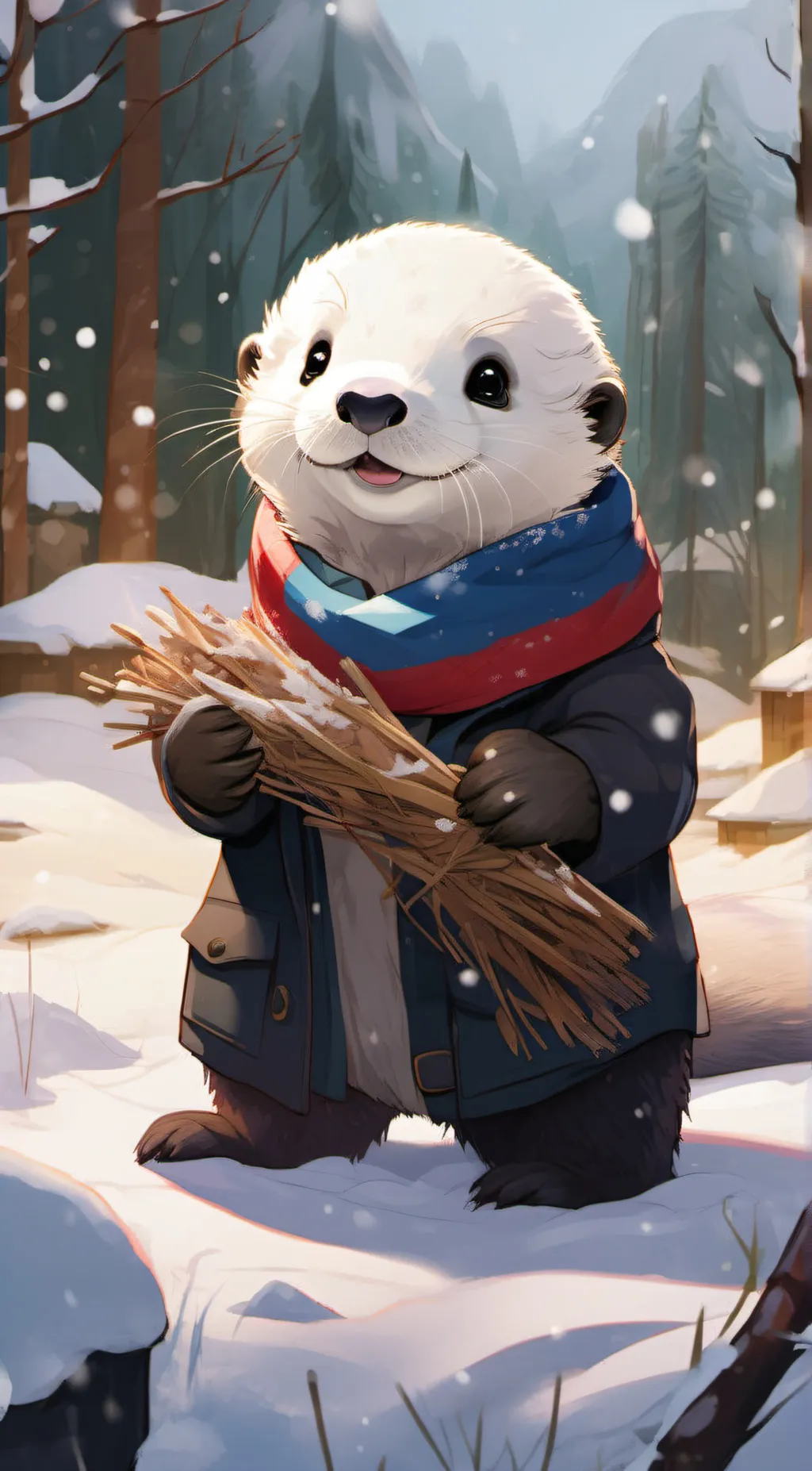 ai character: snowy background