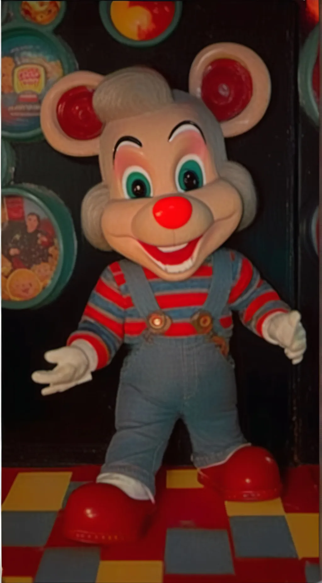 ai character: Chucky Cheese  background