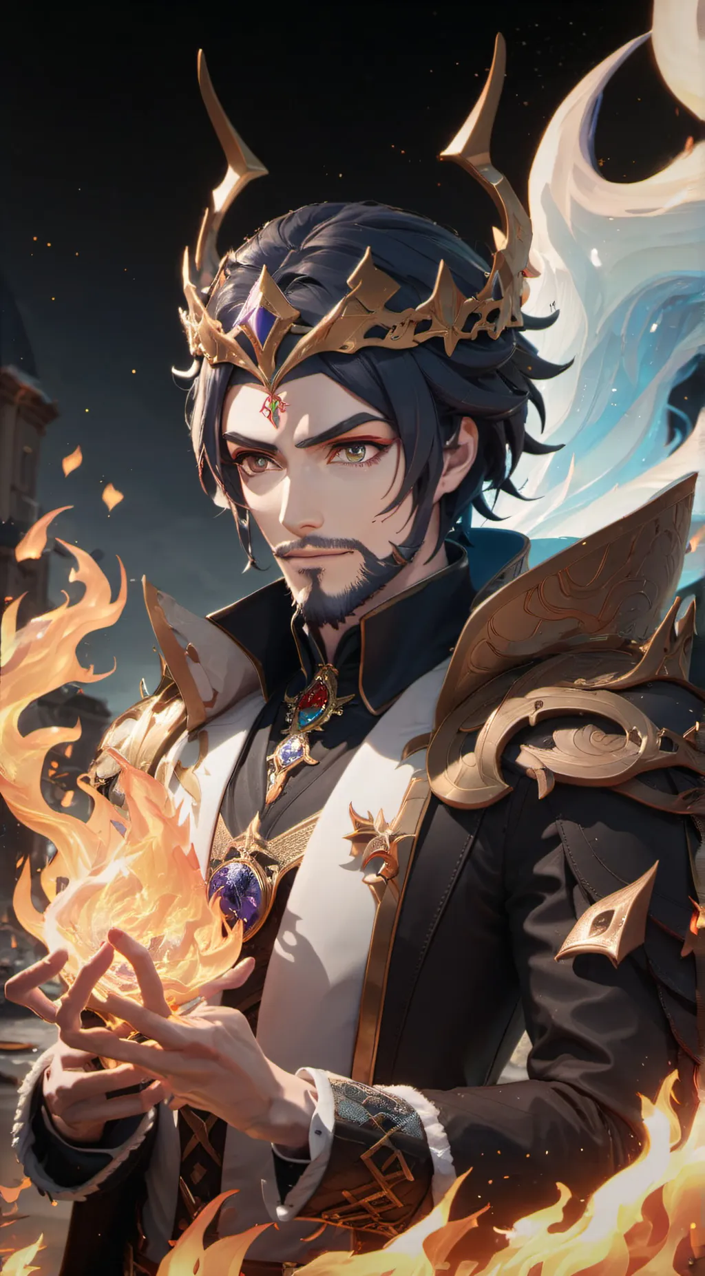 ai character: Fire king  background