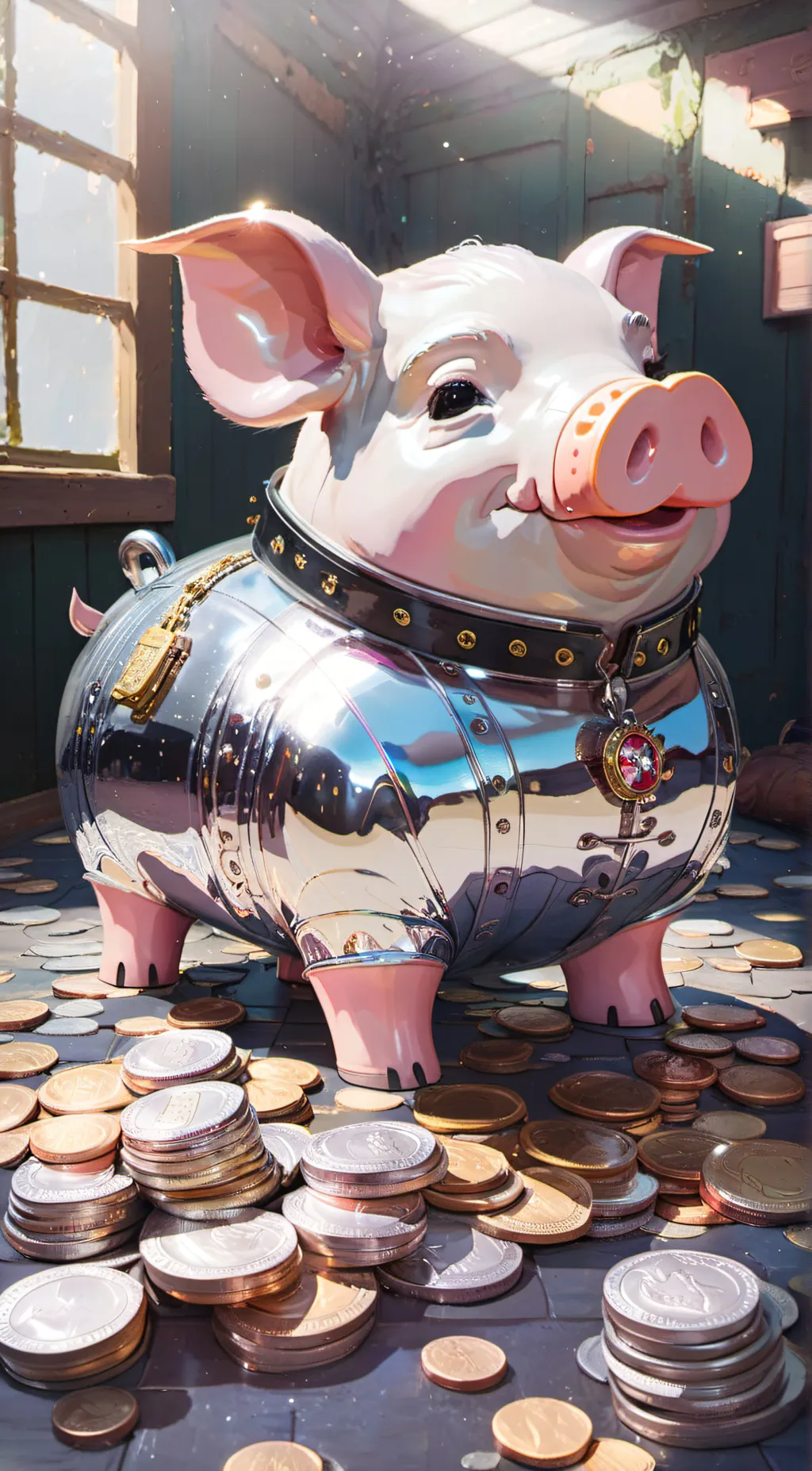 ai character: Piggy bank background