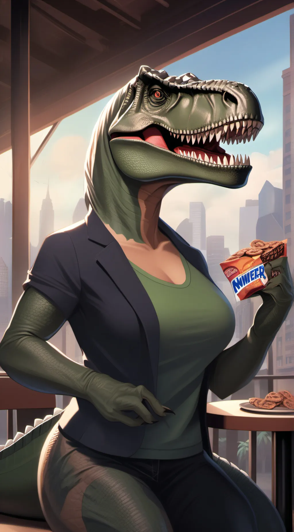 ai character: Tina T-rex background