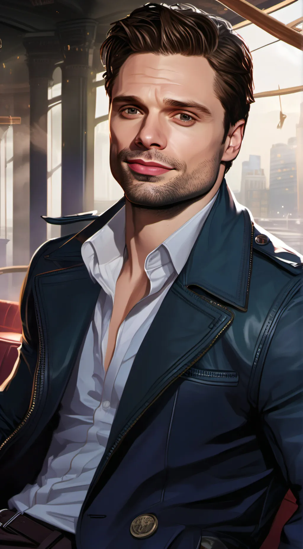 ai character: Sebastian Stan  background
