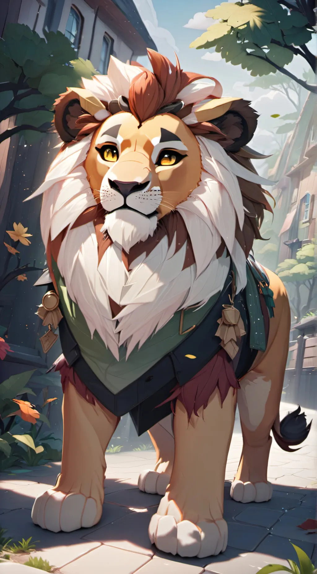 ai character: Cute lion  background