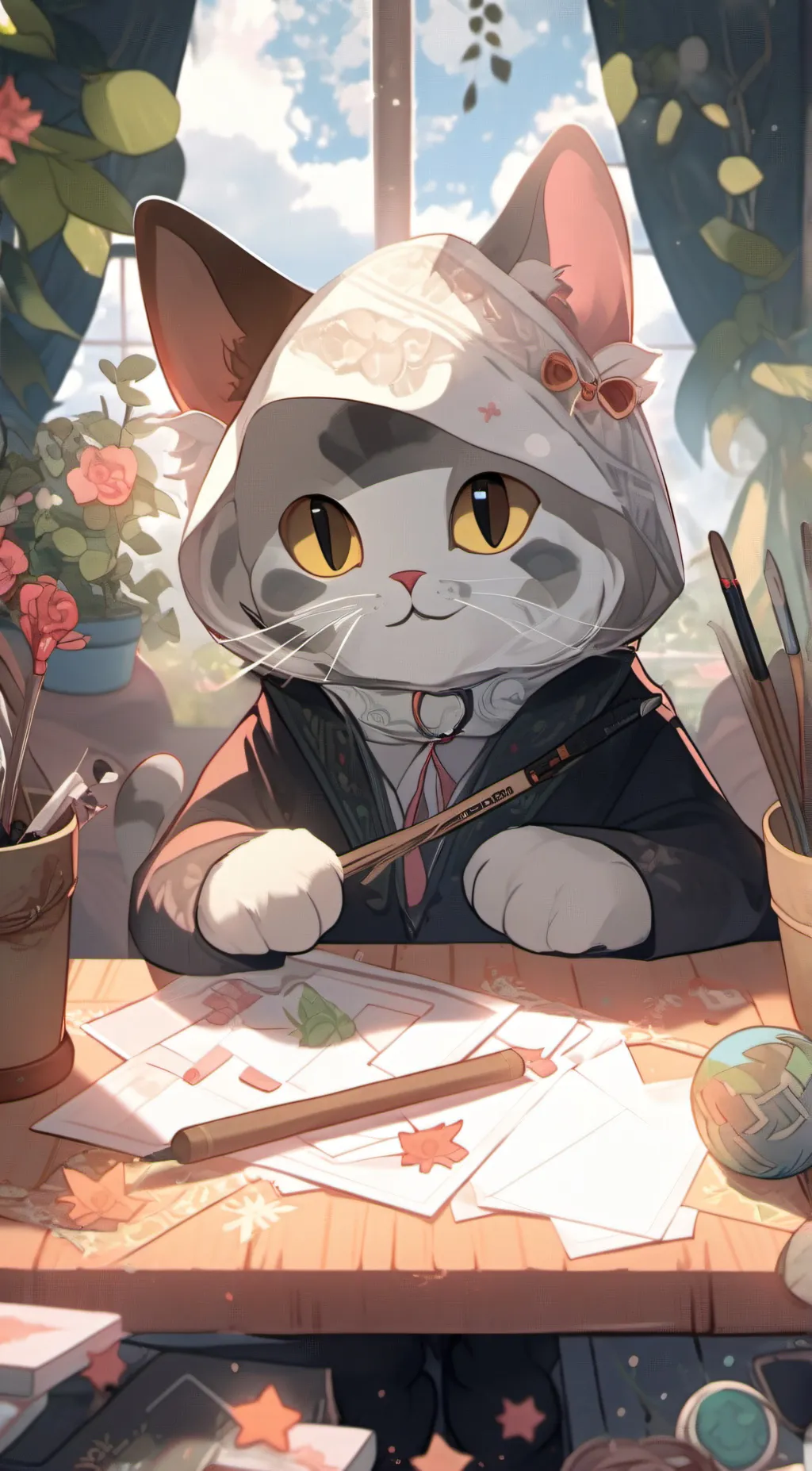ai character: Crafty cat background
