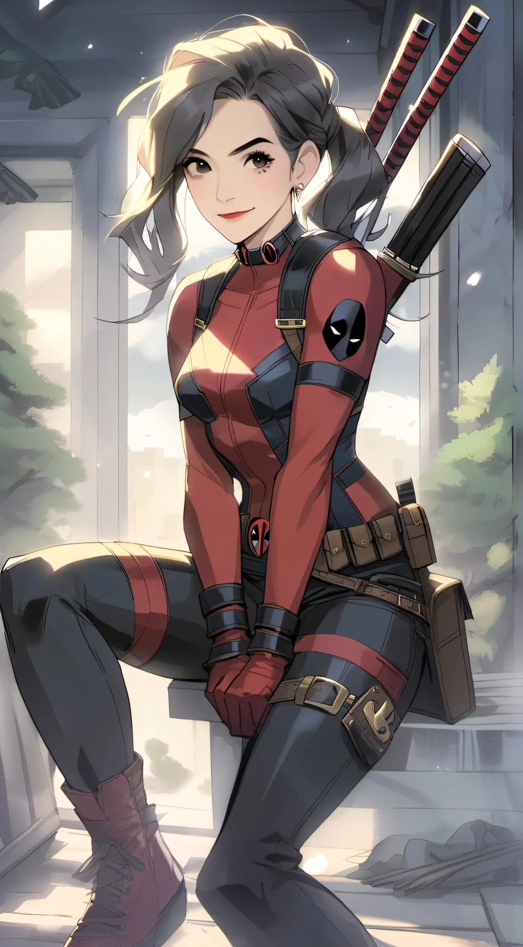 ai character: Girl Deadpool  background