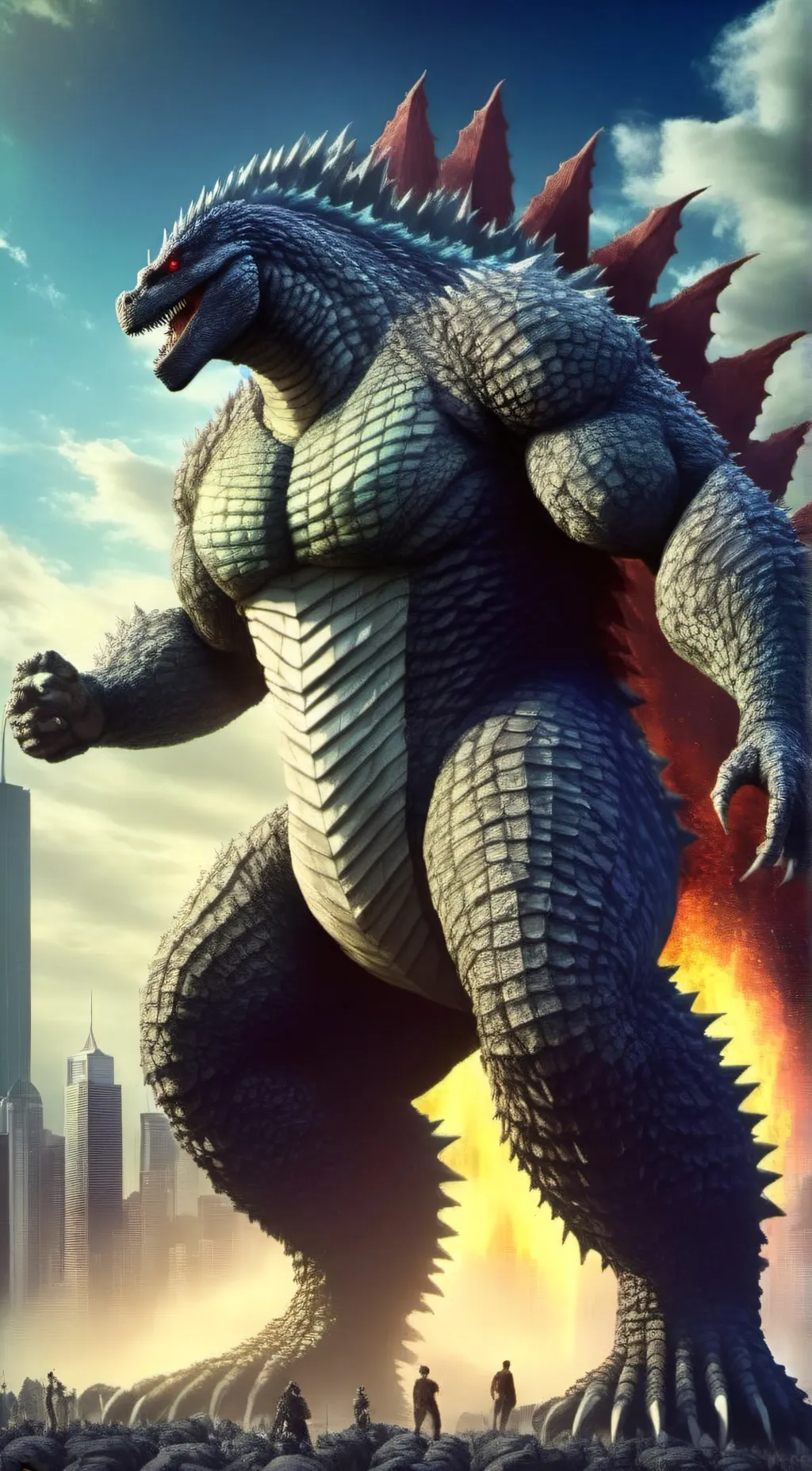 ai character: Godzilla  background