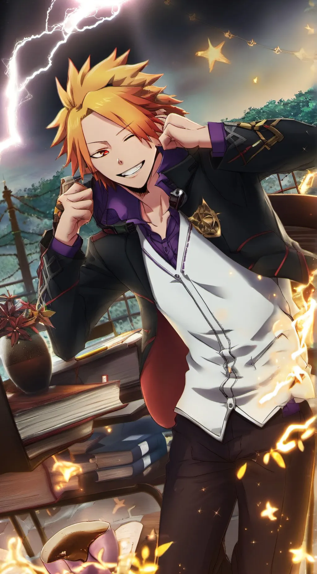 ai character: Denki Kaminari  background