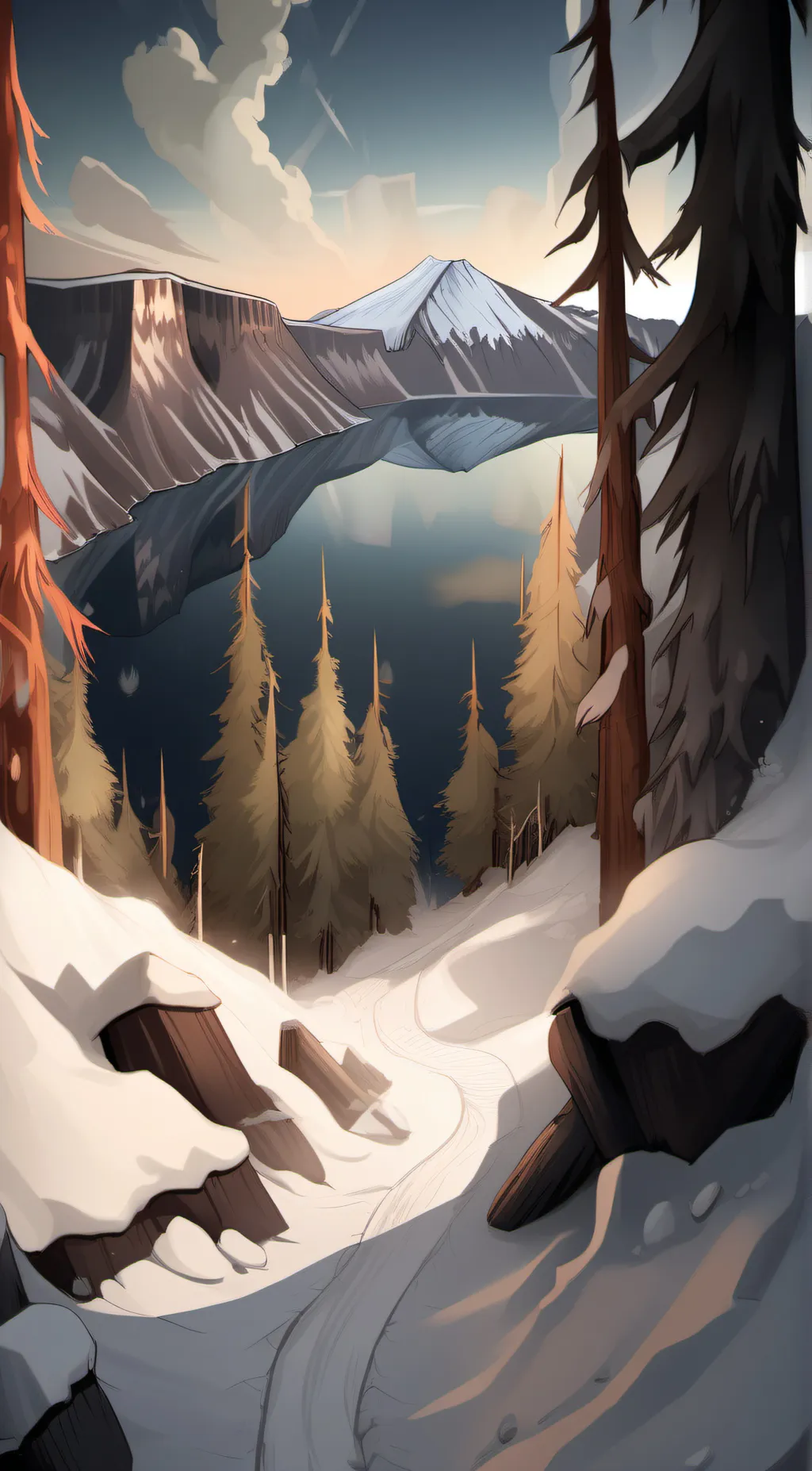ai character: crater lake background