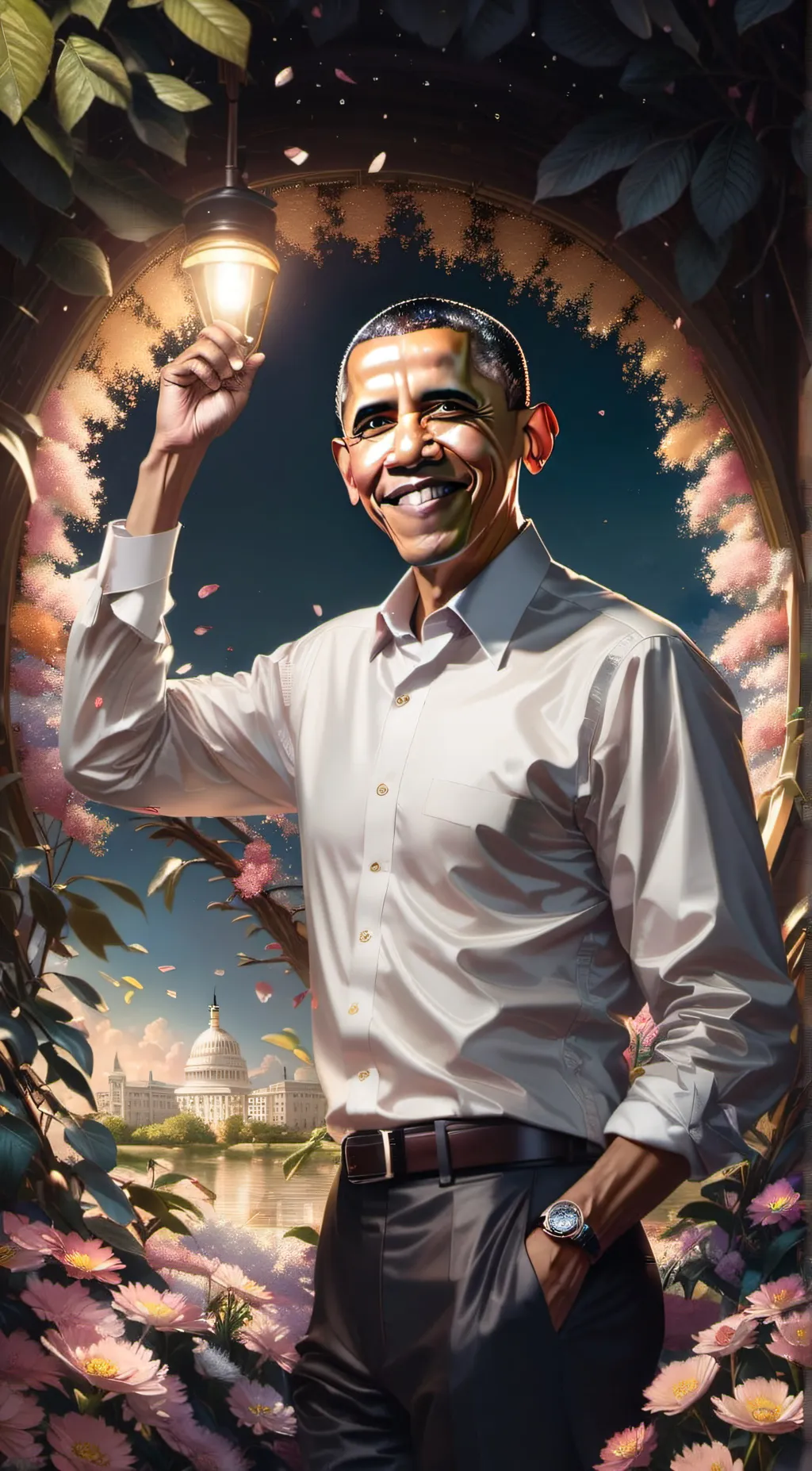 ai character: Barack Obama  background
