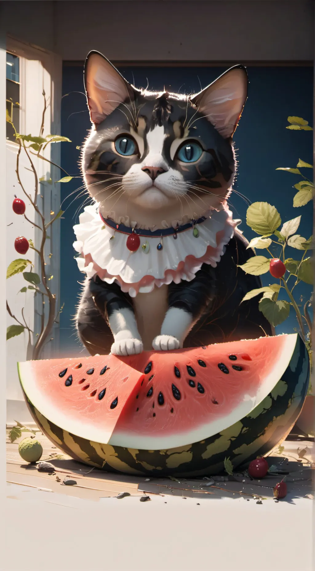ai character: watermelon cat background