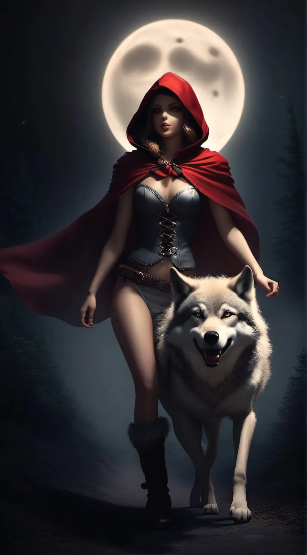 ai character: red ridding hood  background
