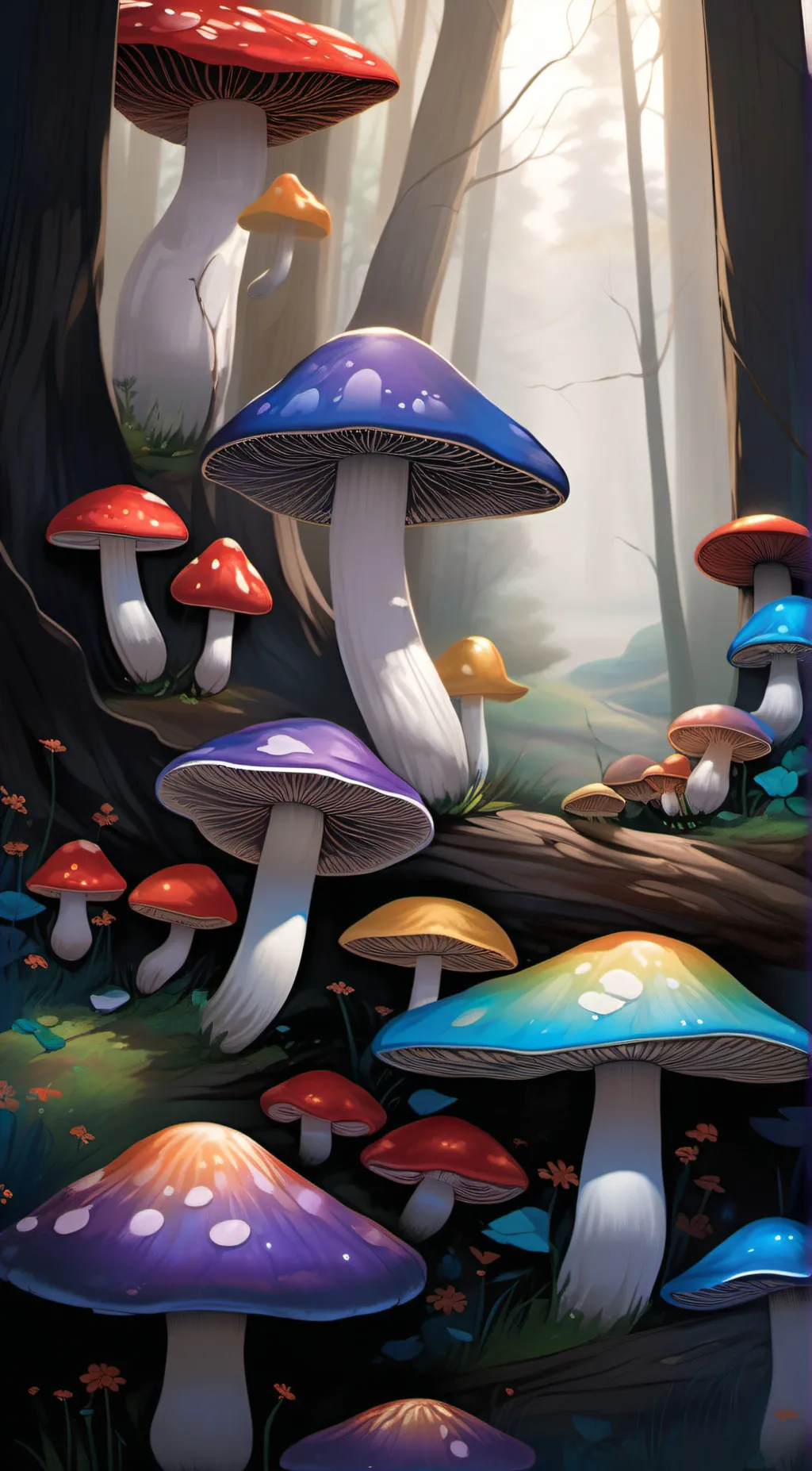 ai character: Mushroom forest background