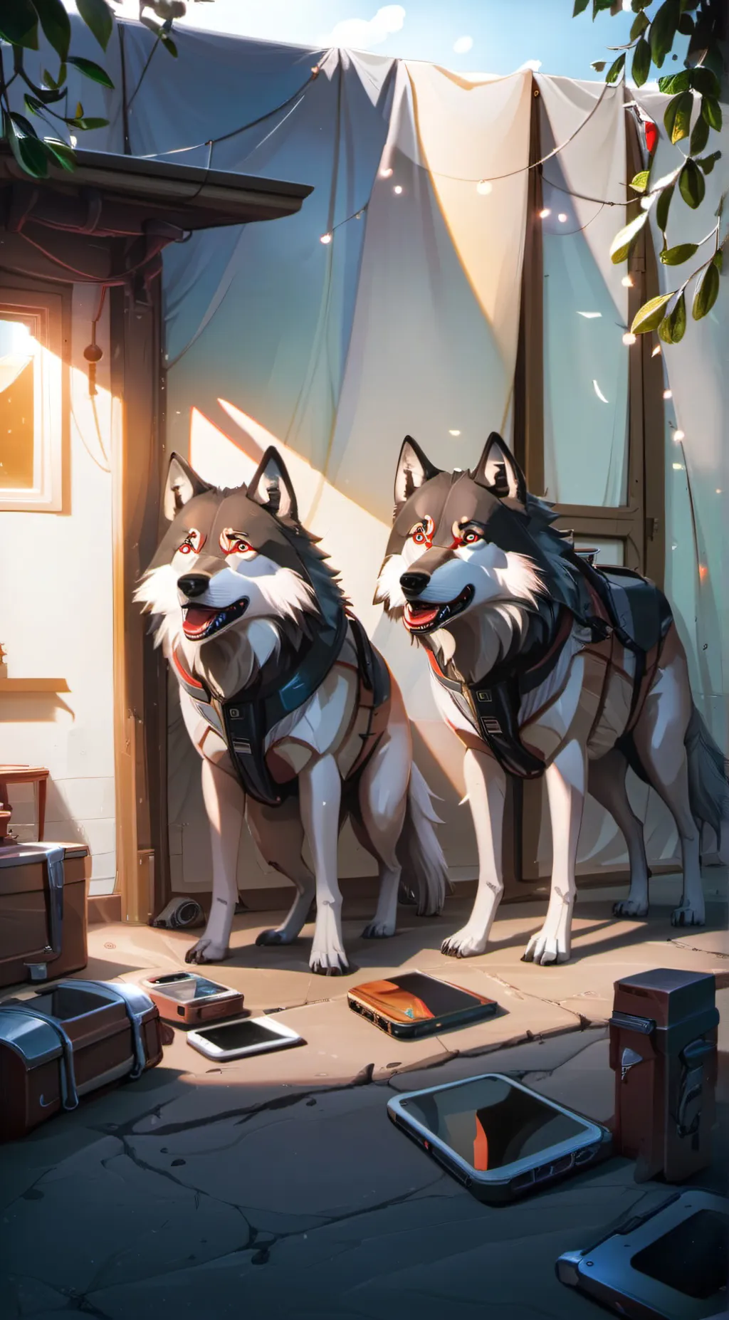 ai character: Phone and wolfs  background