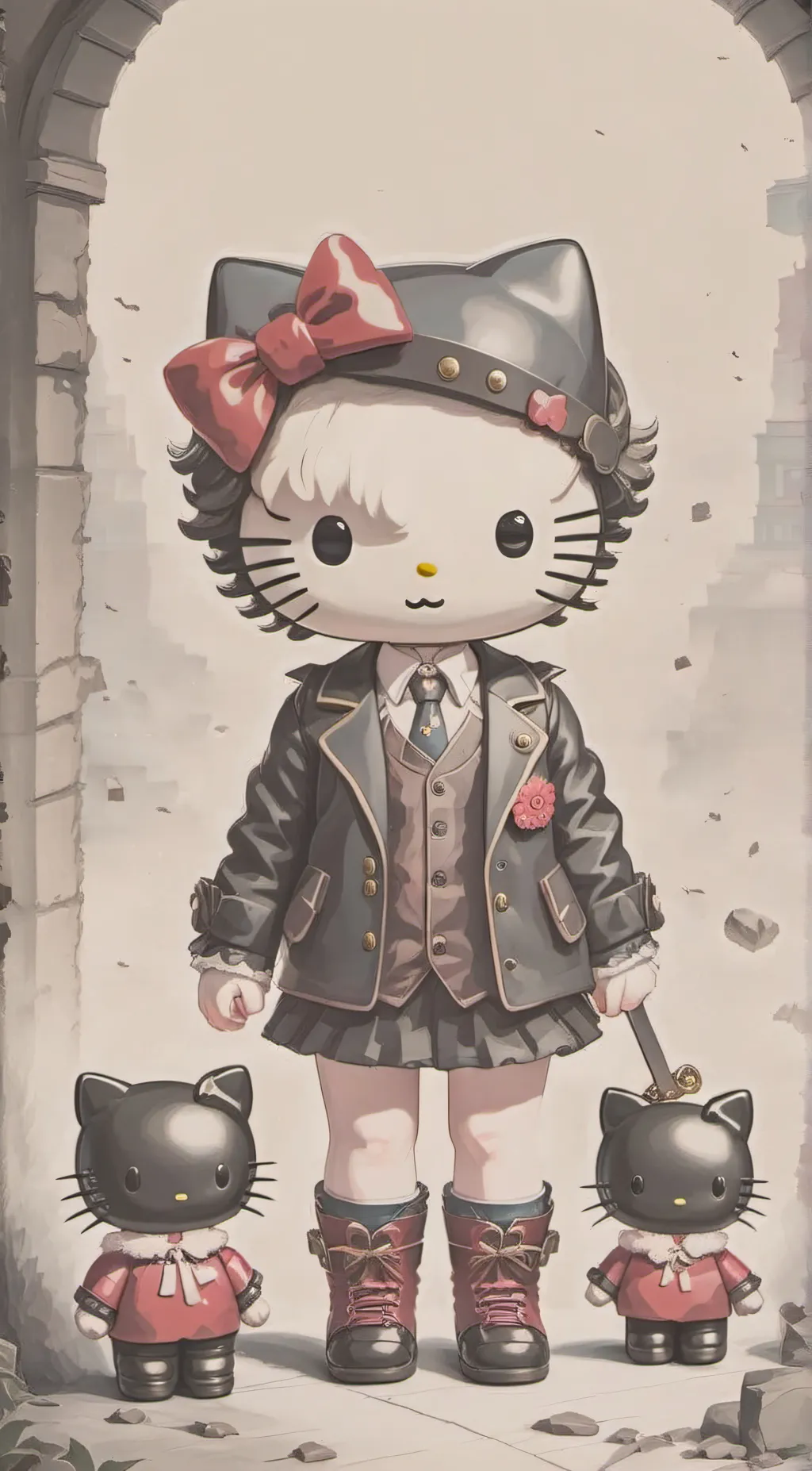 ai character: HELLO KITTY  background