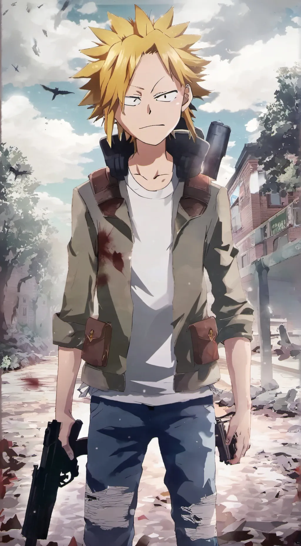 ai character: MHA zombie apoc background