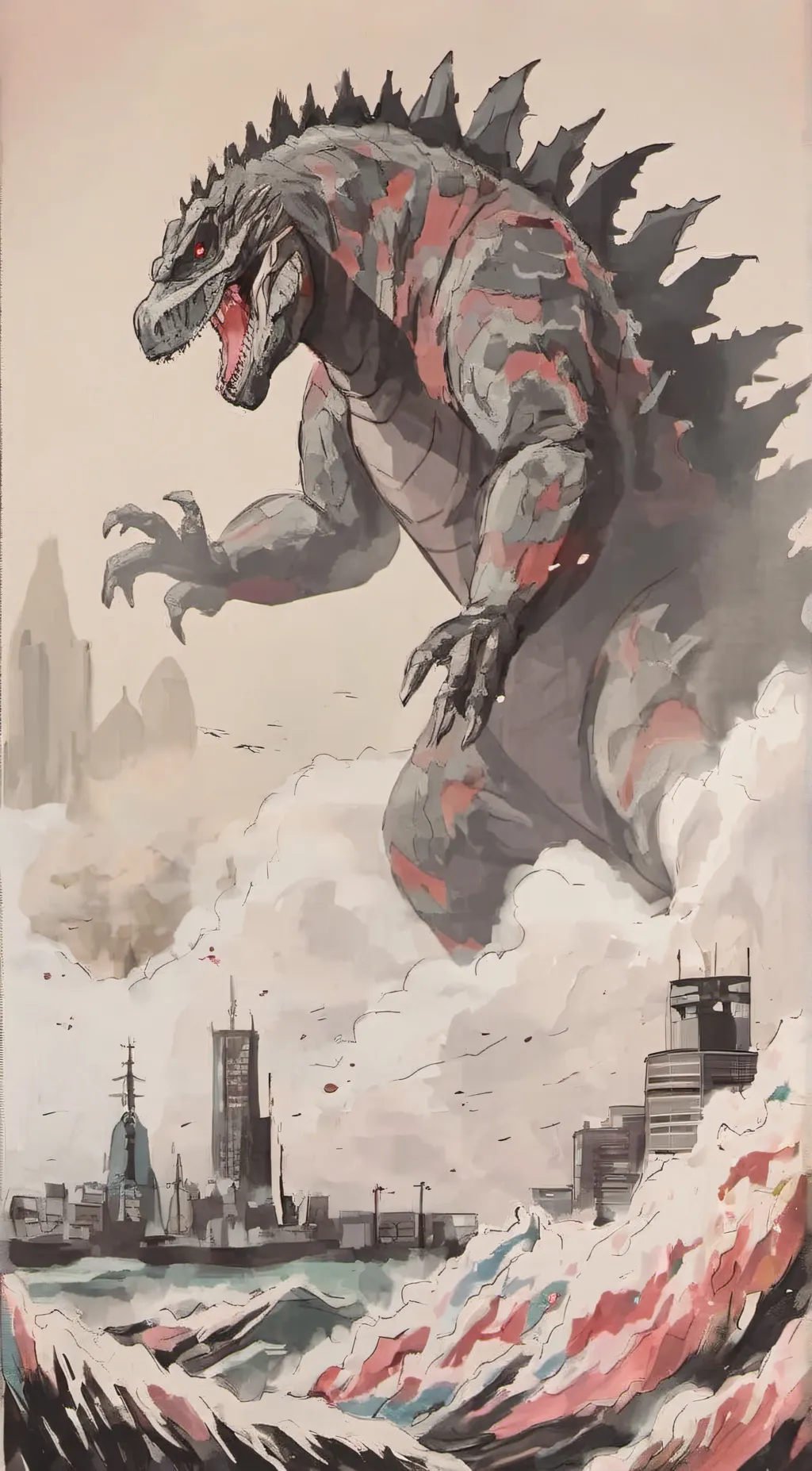 ai character: Godzilla horror  background