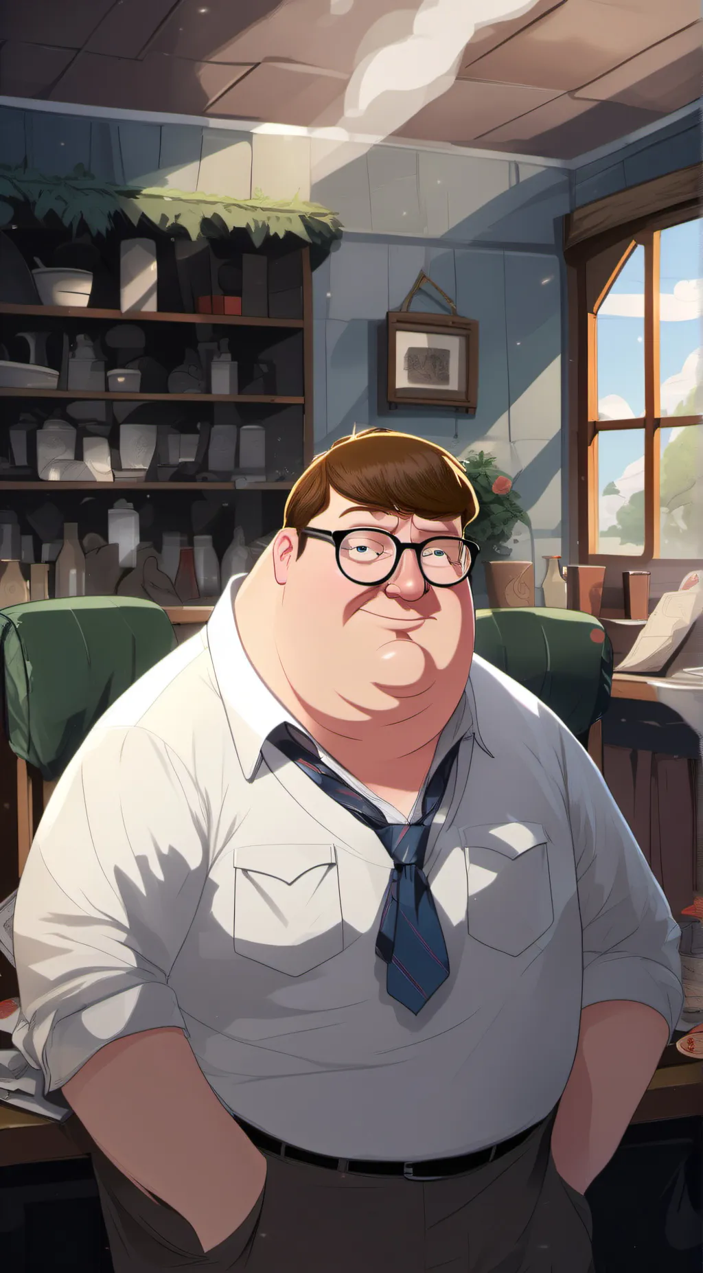 ai character: Peter Griffin  background
