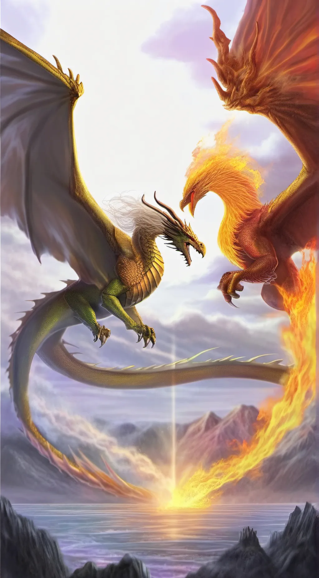 ai character: Dragon and Phoenix background