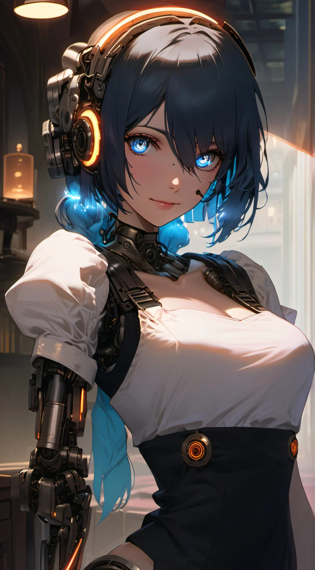 ai character: cyborg maid  background