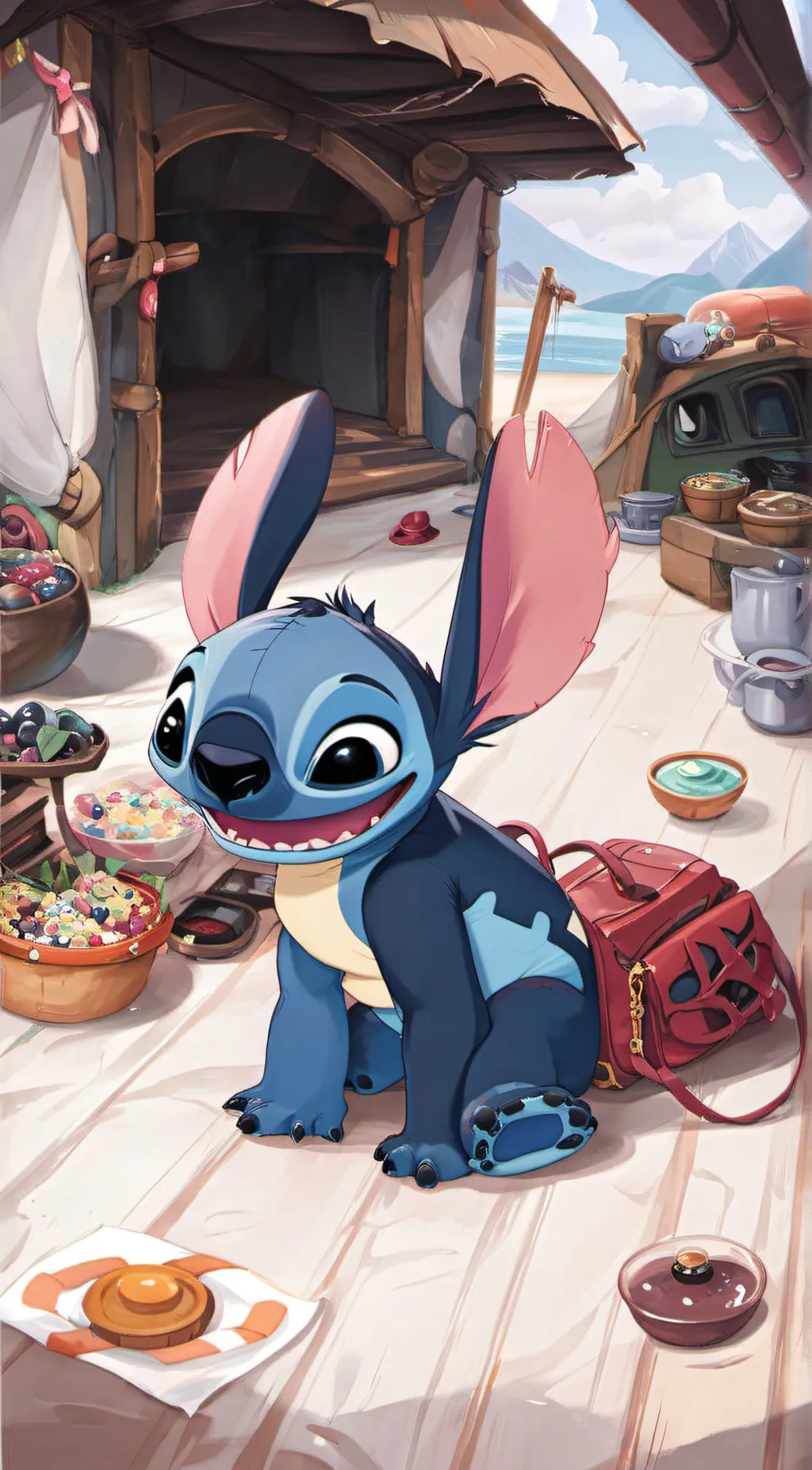 ai character: Stitch  background