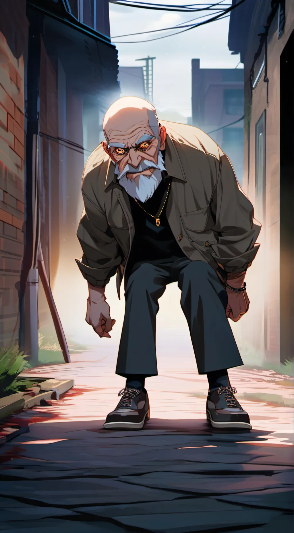 ai character: Creepy old man background