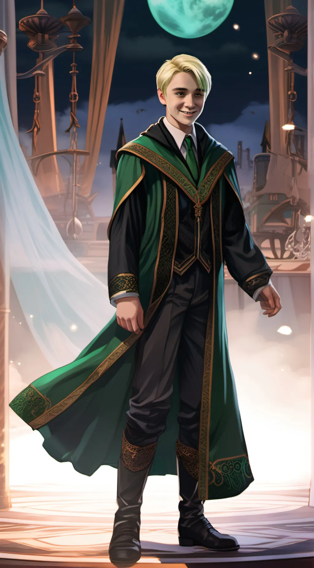 ai character: draco malfoy💚🐍 background