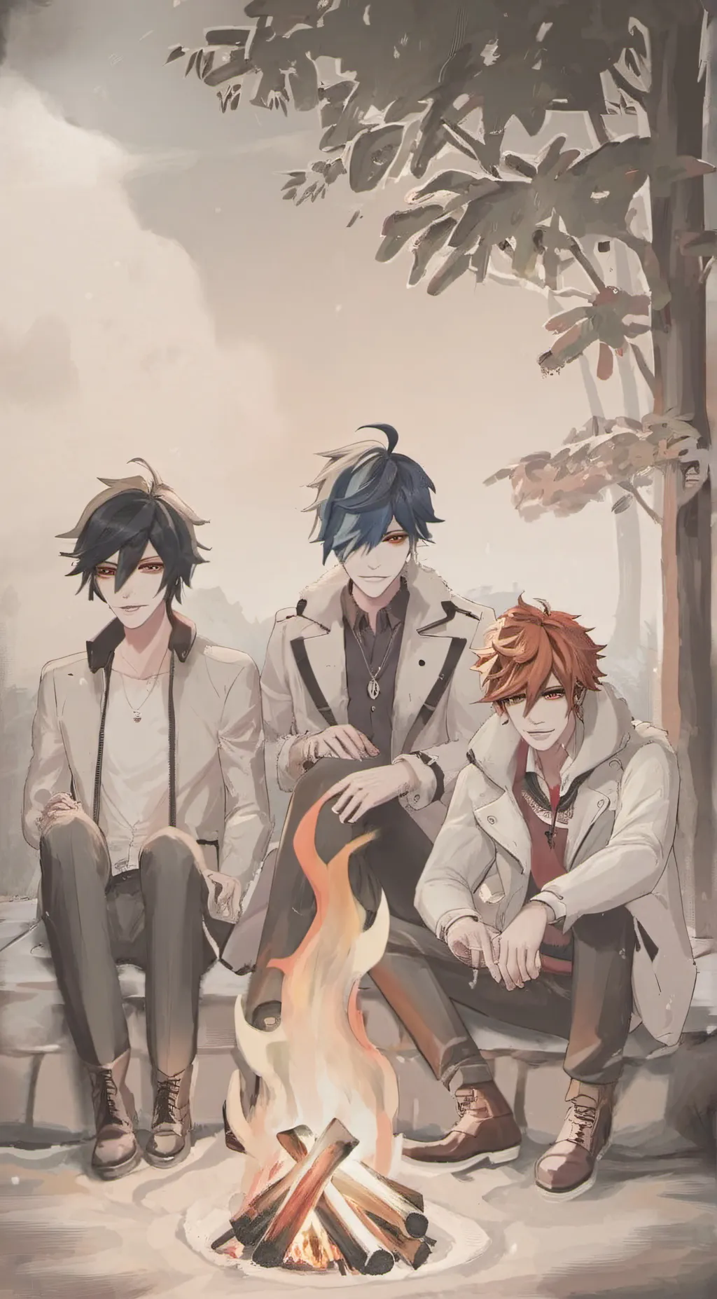 ai character: In the woods background