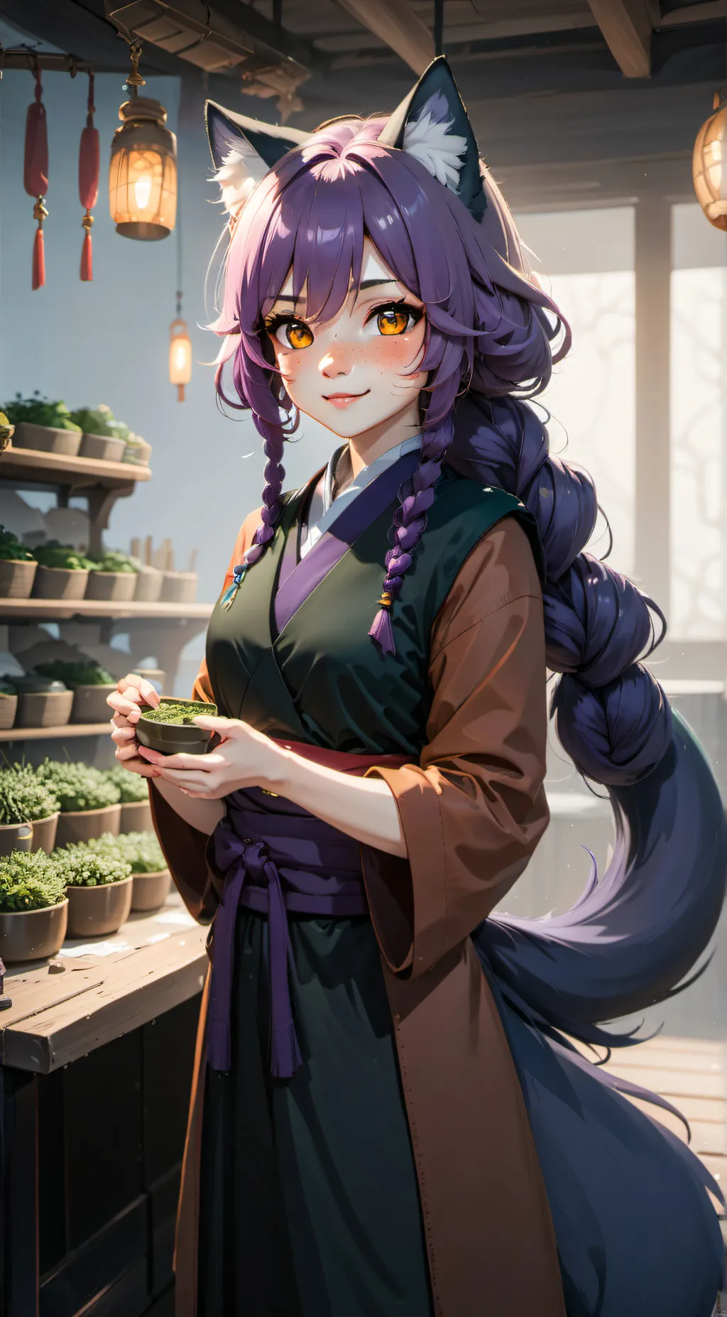 ai character: Violet background