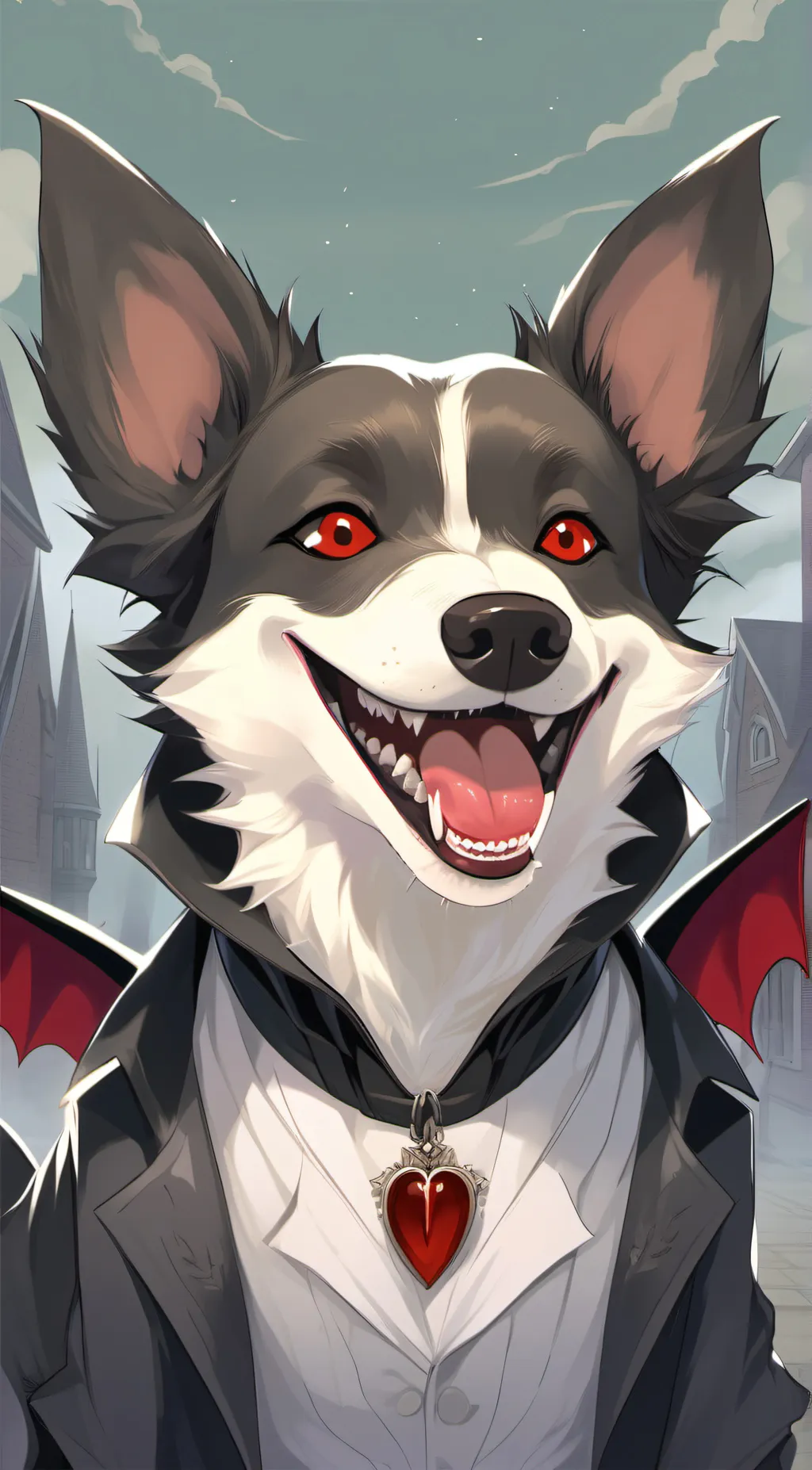 ai character: Vampire dog izzy• background