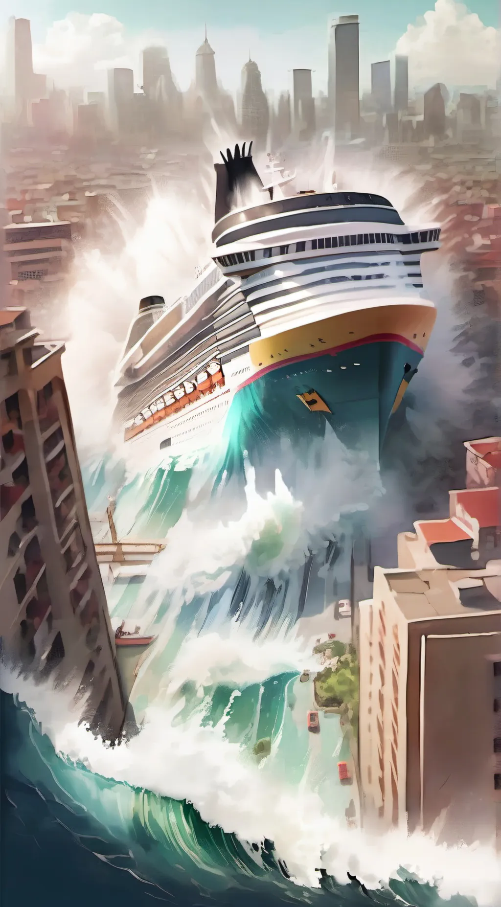 ai character: huge wave background